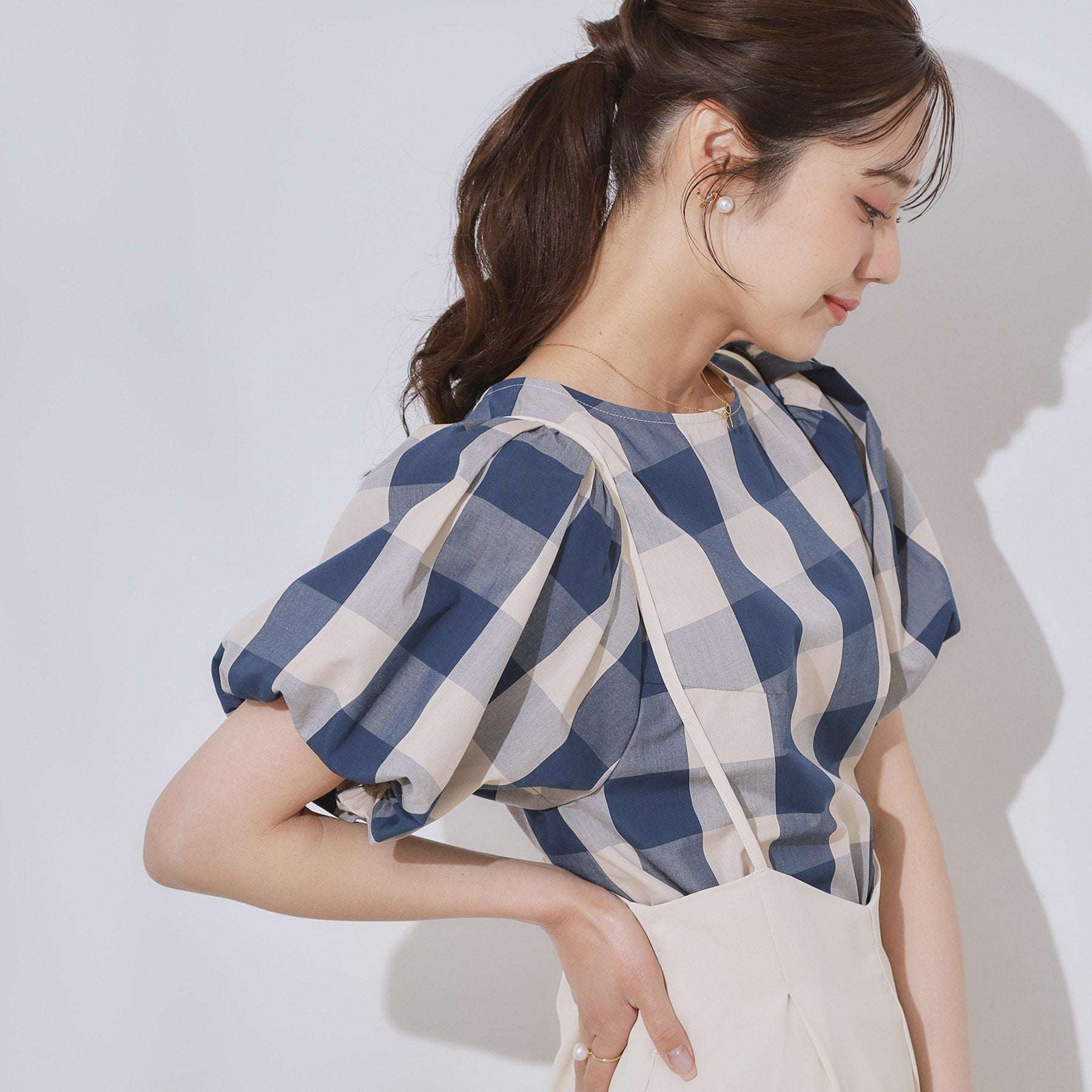 クチュール ブローチ Couture Brooch ブロックチェックブラウス （ネイビー(294)） ネイビー(294)