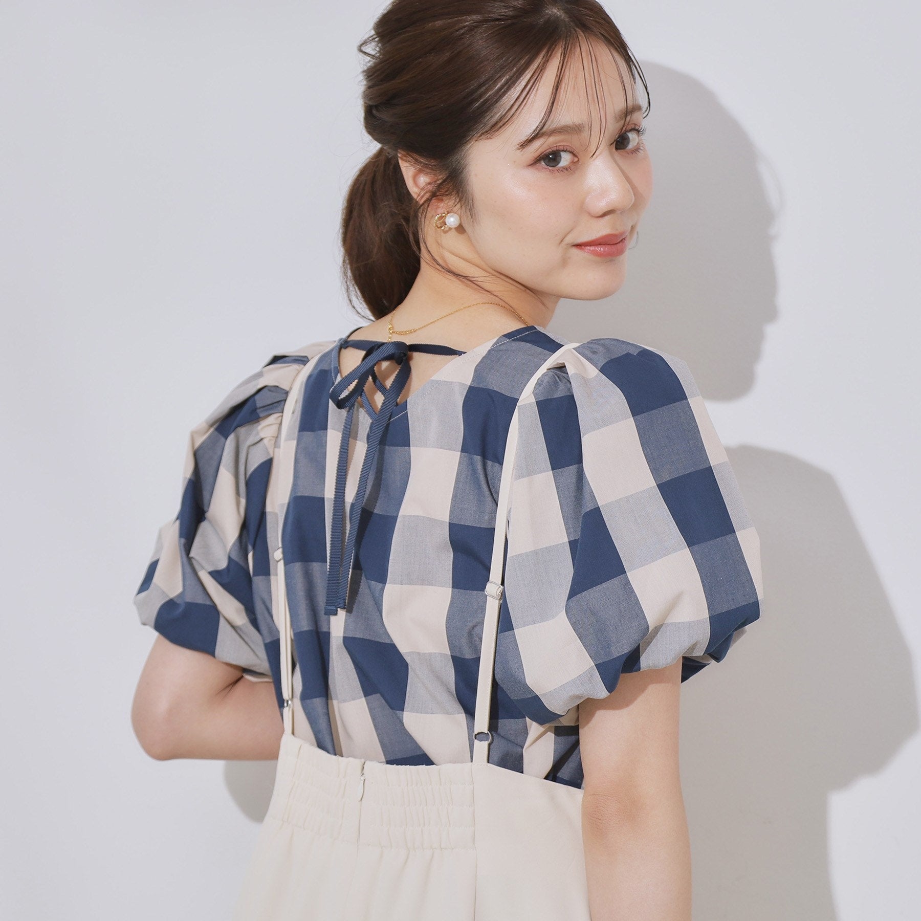 クチュール ブローチ Couture Brooch ブロックチェックブラウス （ネイビー(294)） ネイビー(294)