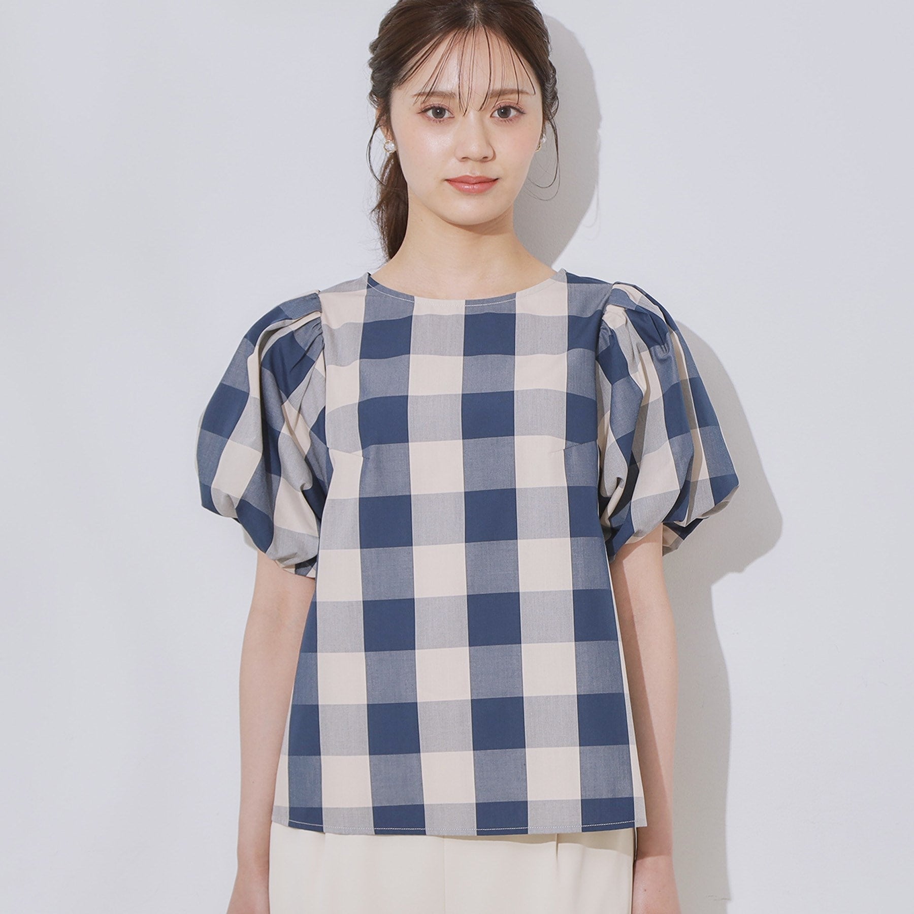 クチュール ブローチ Couture Brooch ブロックチェックブラウス （ネイビー(294)） ネイビー(294)