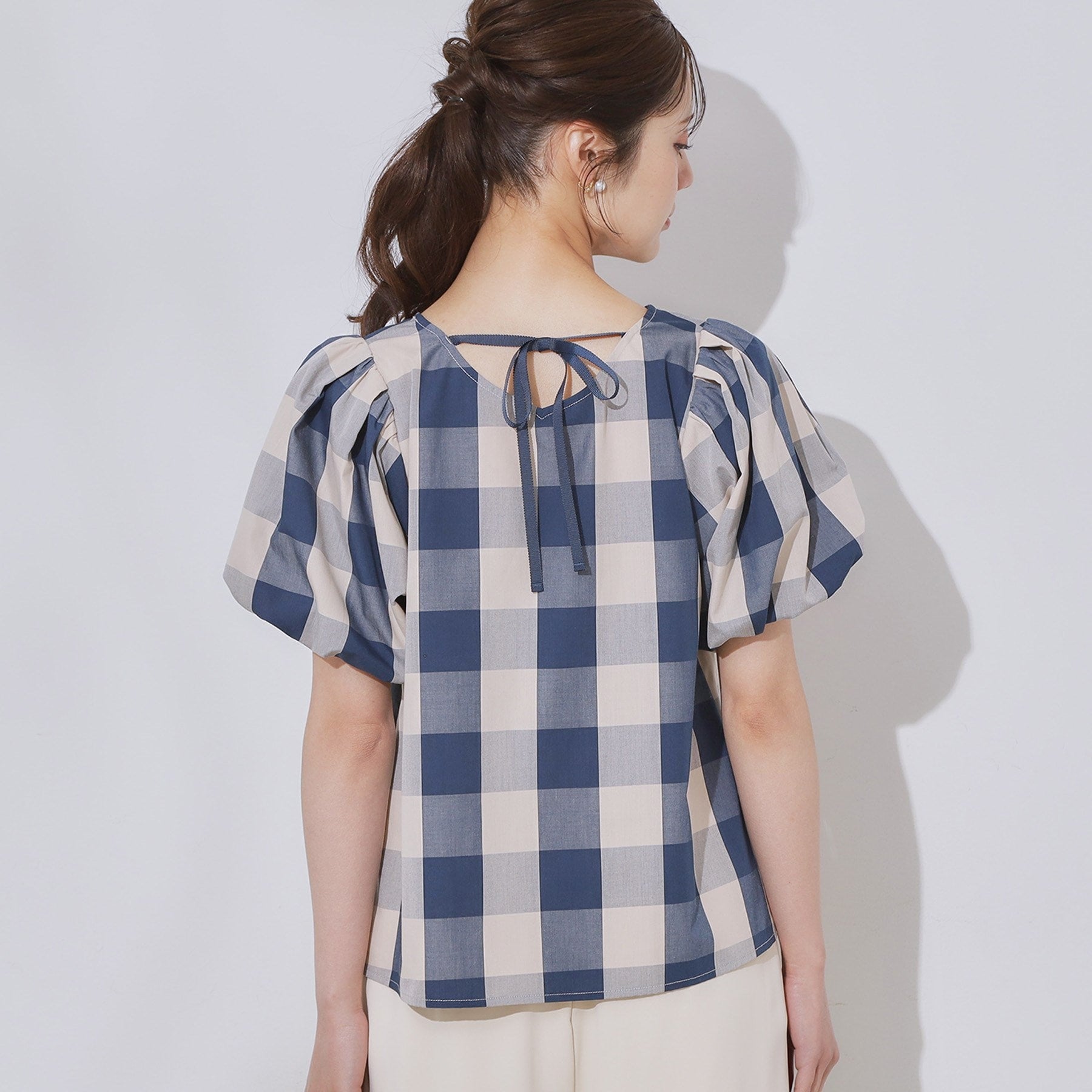 クチュール ブローチ Couture Brooch ブロックチェックブラウス （ネイビー(294)） ネイビー(294)