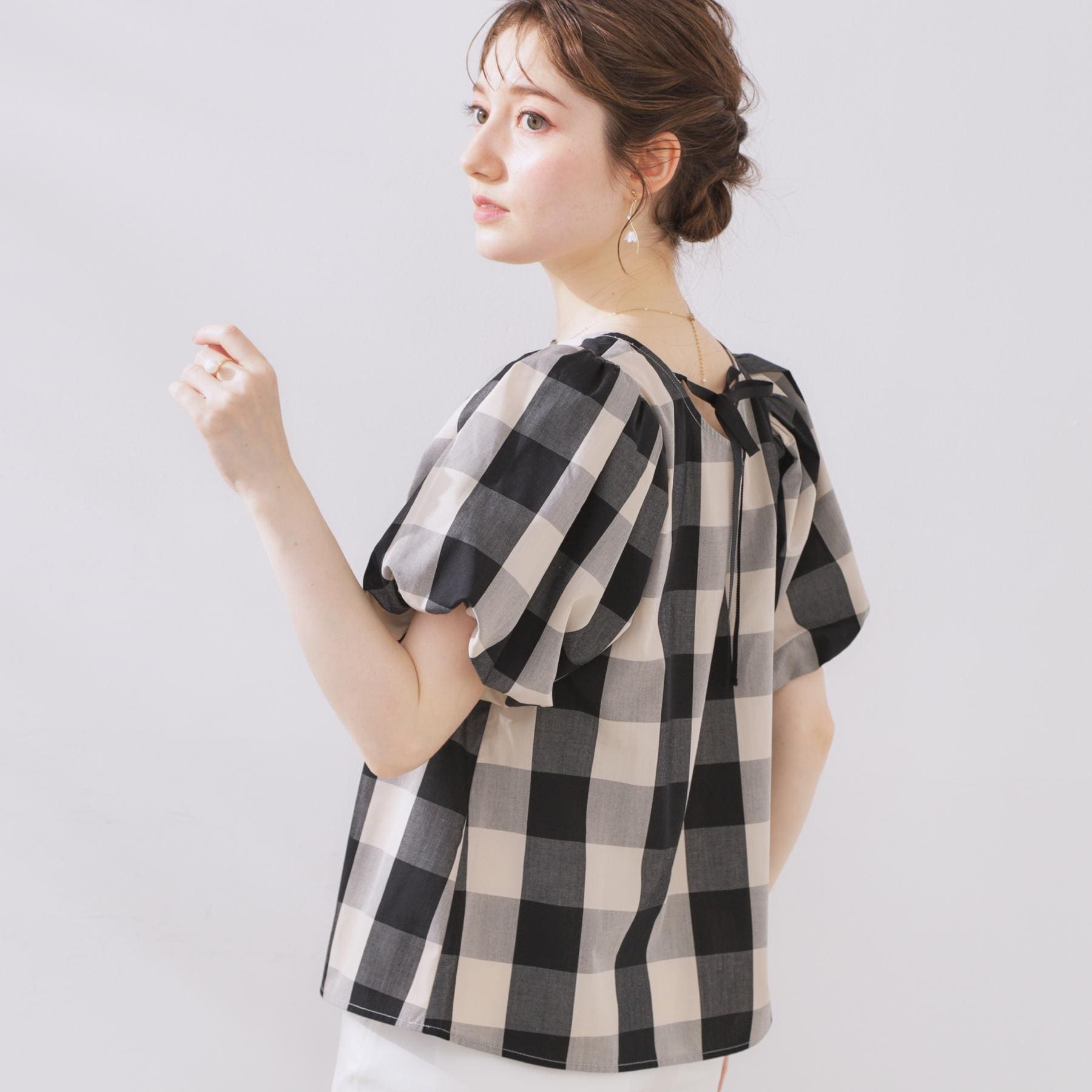 クチュール ブローチ Couture Brooch ブロックチェックブラウス （ネイビー(294)） ネイビー(294)