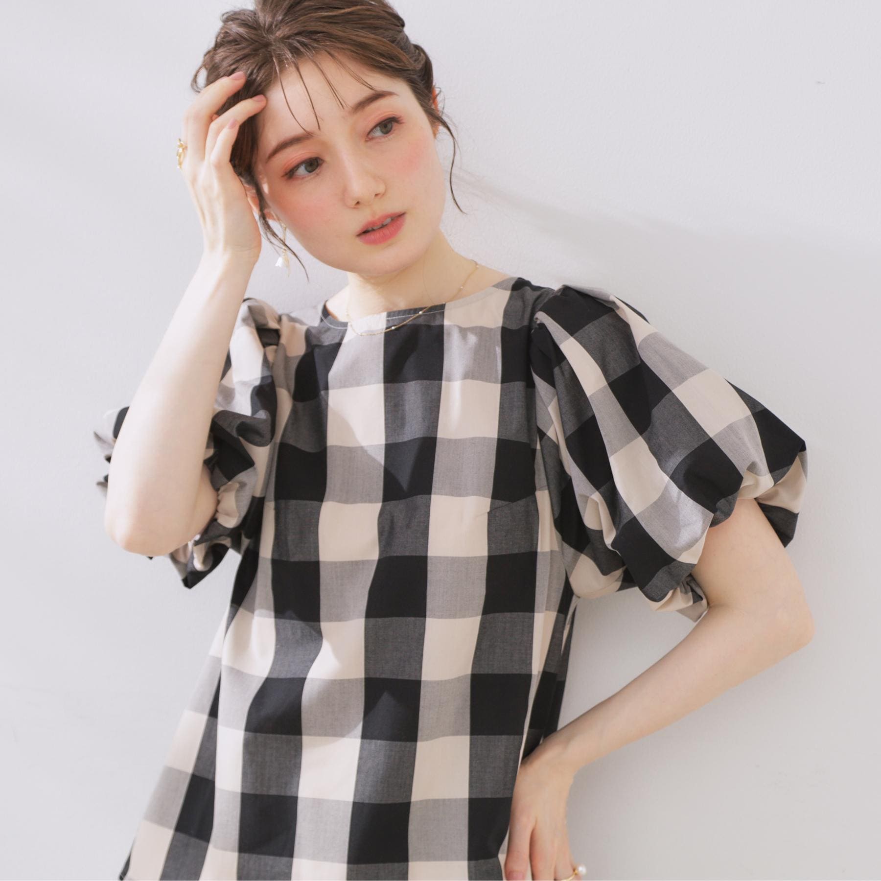 クチュール ブローチ Couture Brooch ブロックチェックブラウス （ネイビー(294)） ネイビー(294)