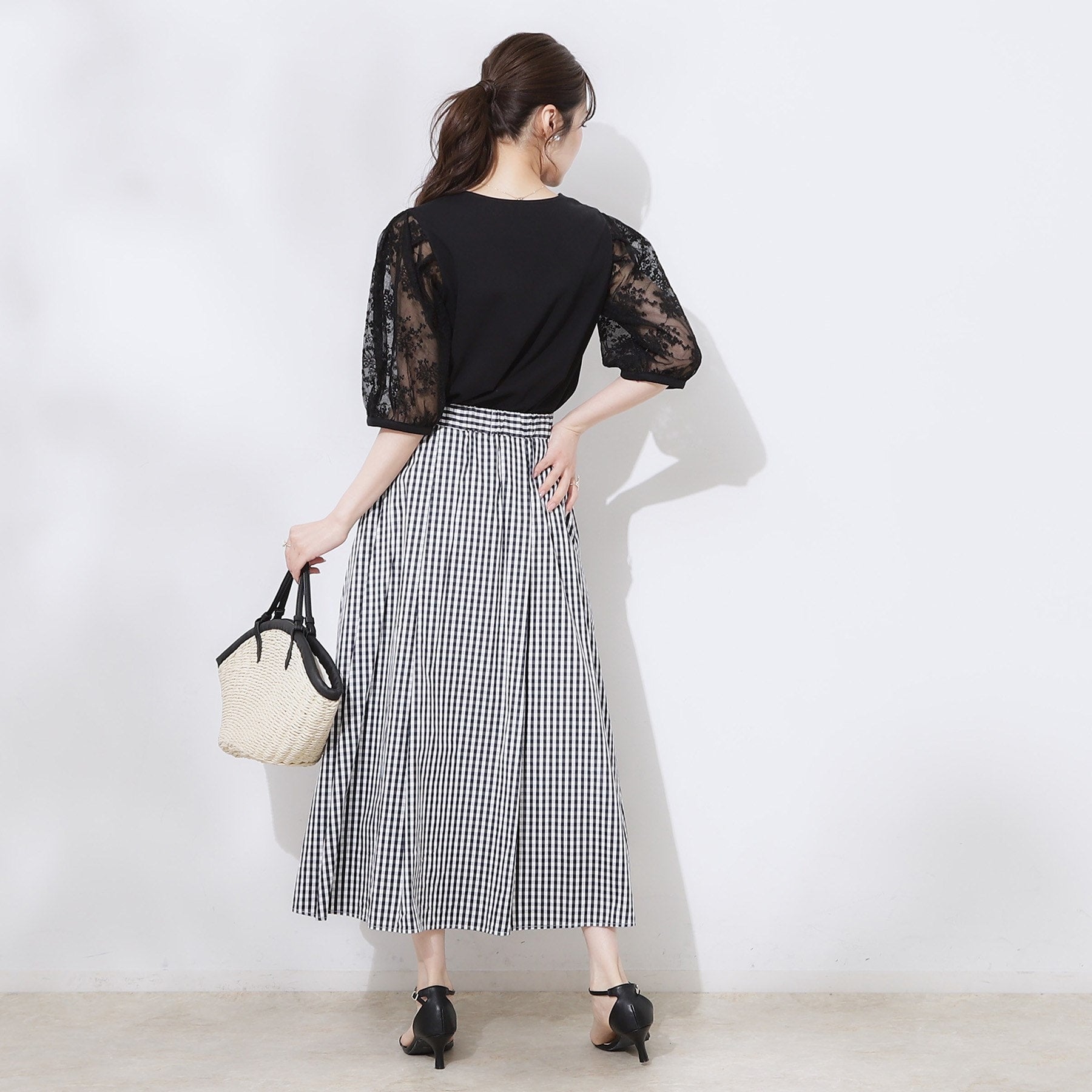 クチュール ブローチ Couture Brooch 袖レースデザイントップス （ブラック(019)） ブラック(019)