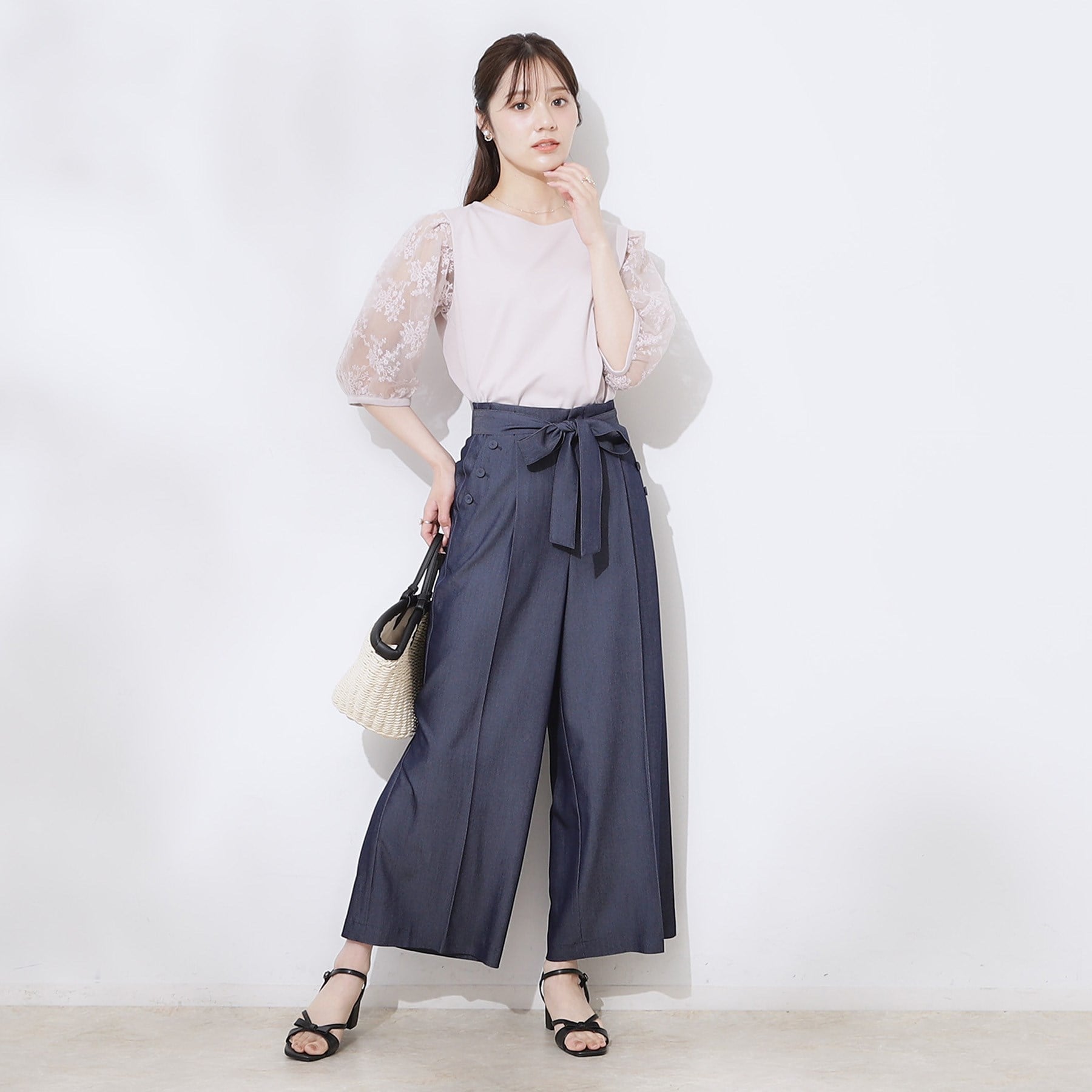 クチュール ブローチ Couture Brooch 袖レースデザイントップス （ブラック(019)） ブラック(019)