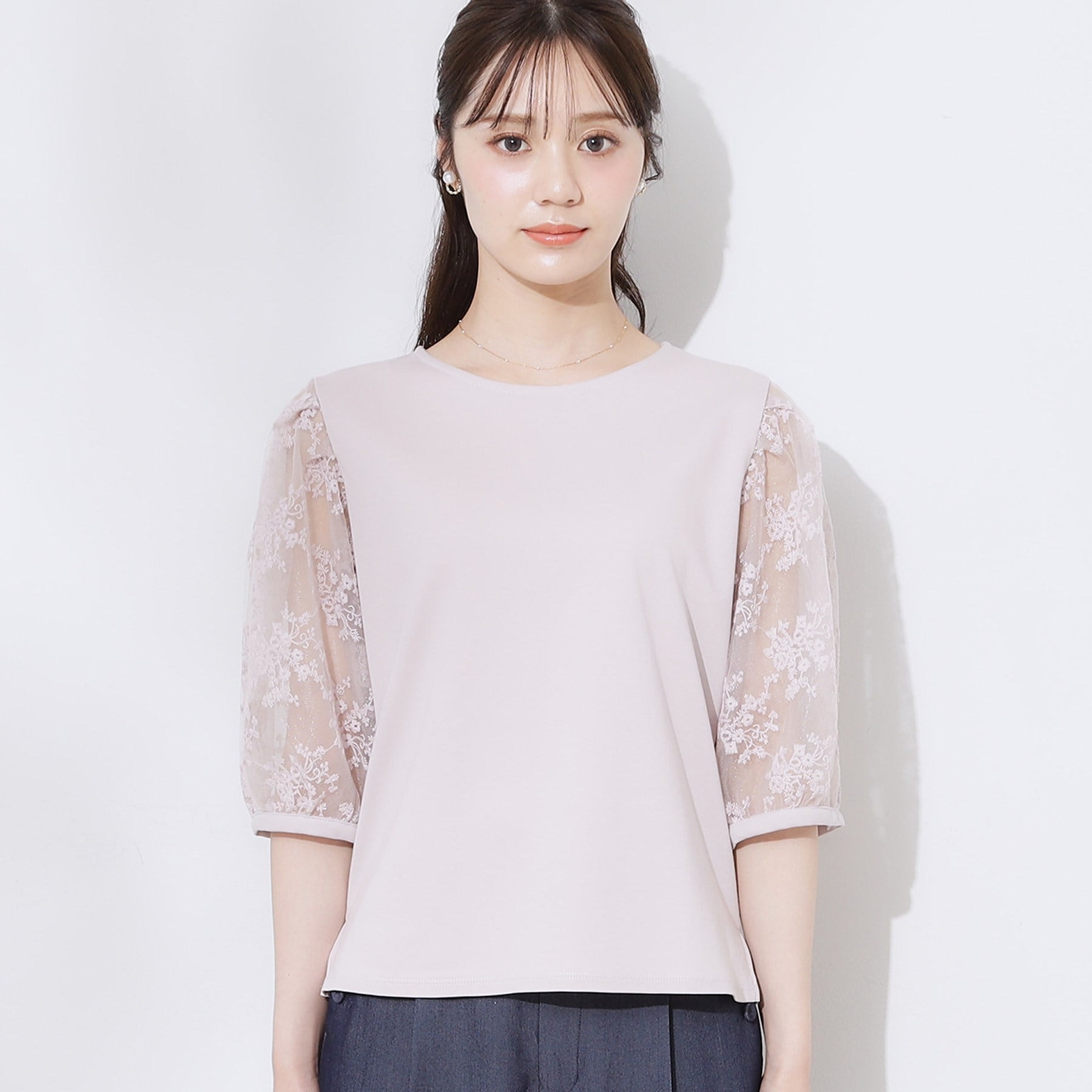 クチュール ブローチ Couture Brooch 袖レースデザイントップス （ブラック(019)） ブラック(019)