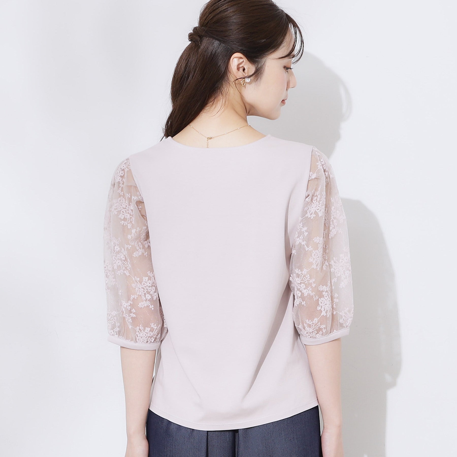 クチュール ブローチ Couture Brooch 袖レースデザイントップス （ブラック(019)） ブラック(019)