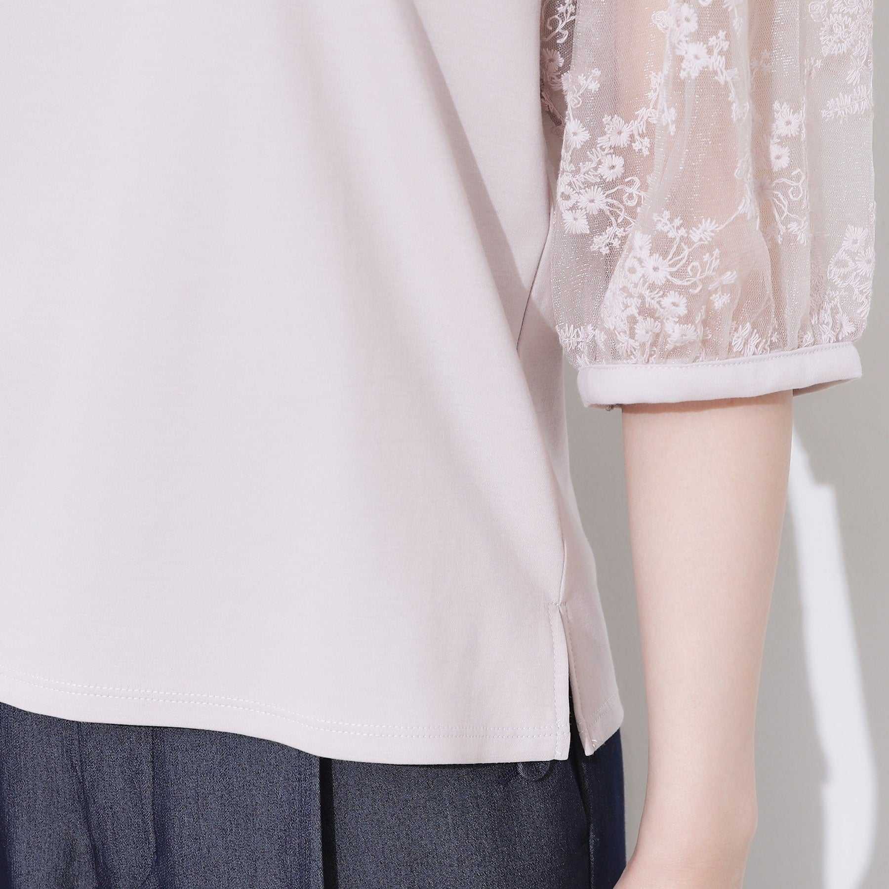 クチュール ブローチ Couture Brooch 袖レースデザイントップス （ブラック(019)） ブラック(019)