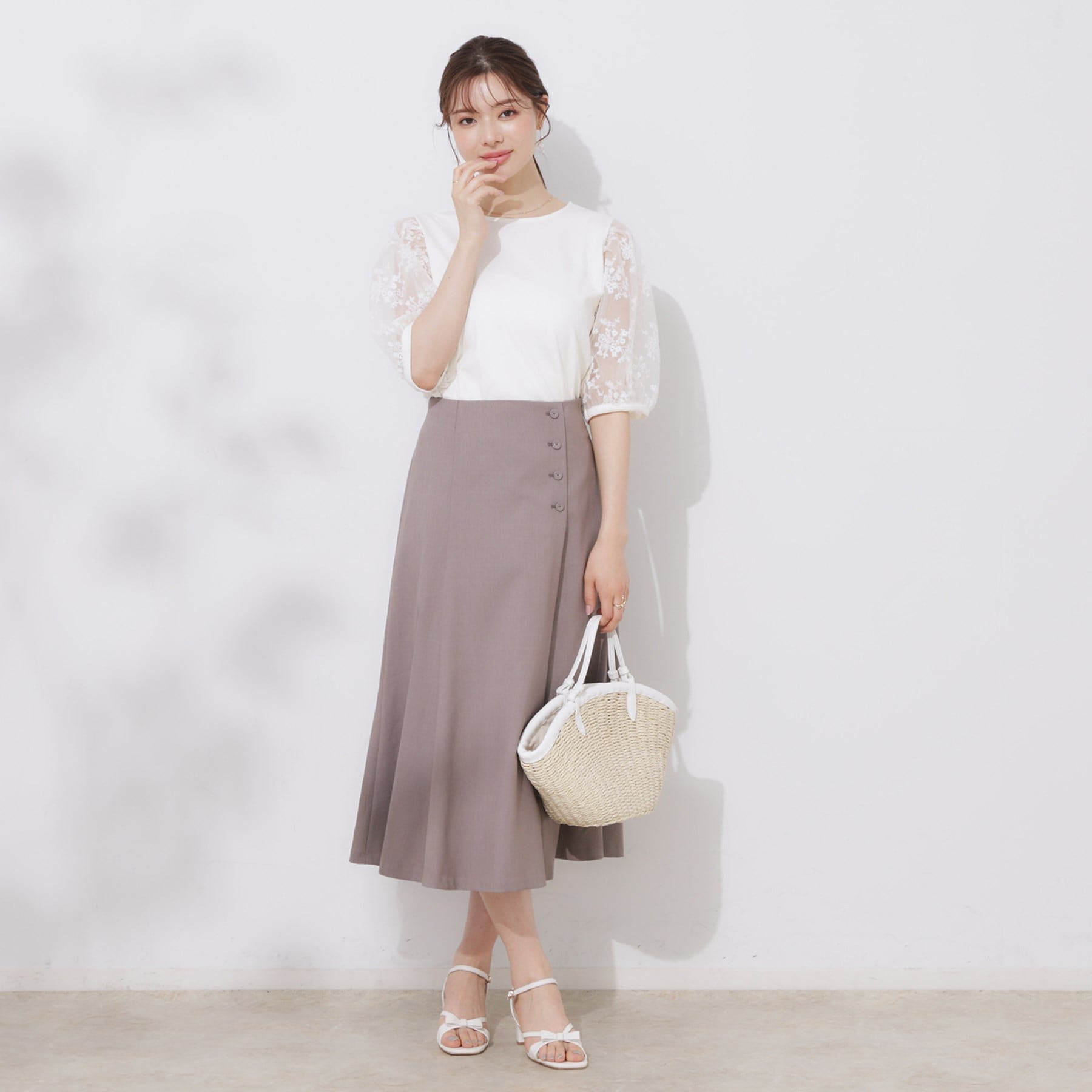 クチュール ブローチ Couture Brooch 袖レースデザイントップス （ブラック(019)） ブラック(019)