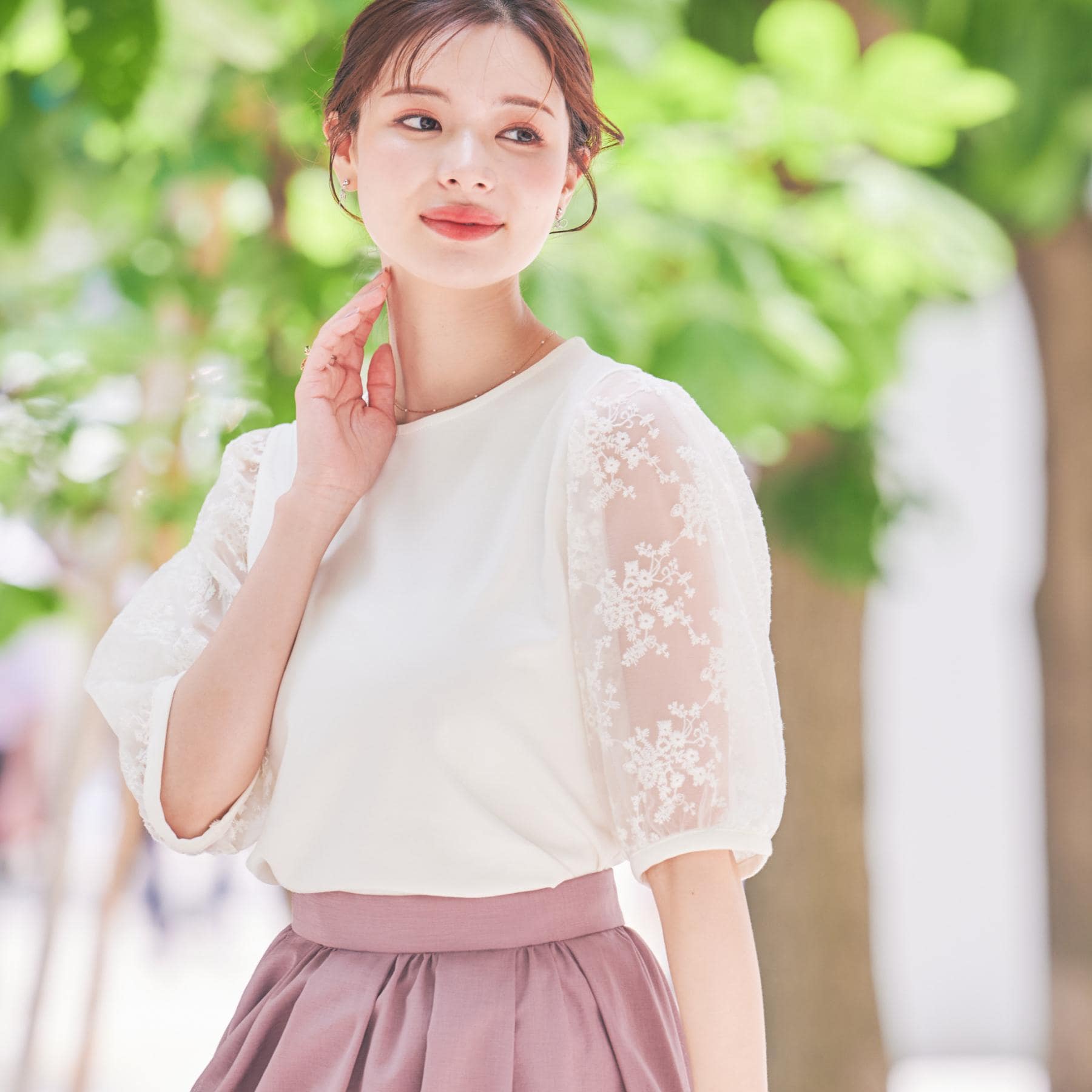 クチュール ブローチ Couture Brooch 袖レースデザイントップス （ブラック(019)） ブラック(019)