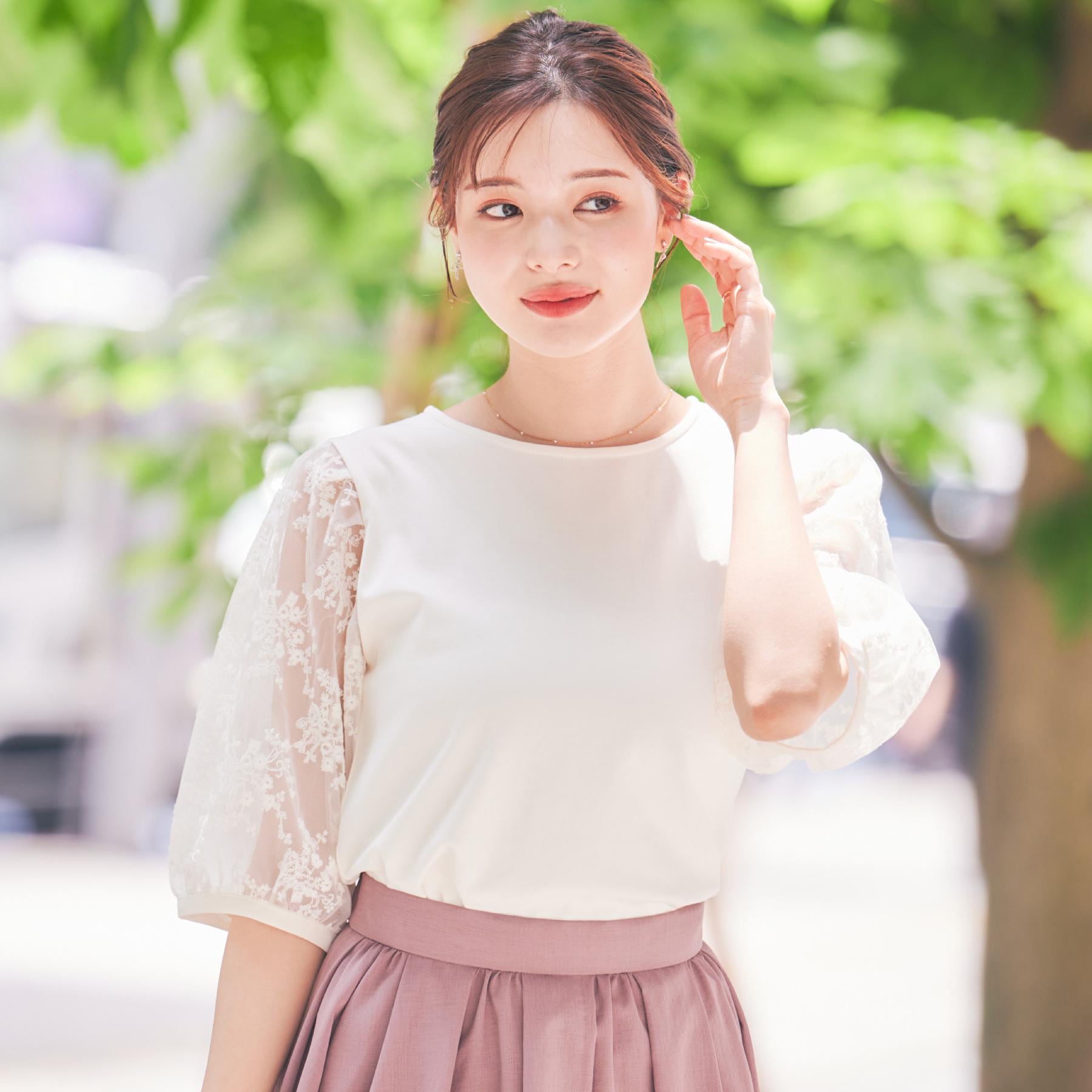 クチュール ブローチ Couture Brooch 袖レースデザイントップス （オフホワイト(003)） オフホワイト(003)