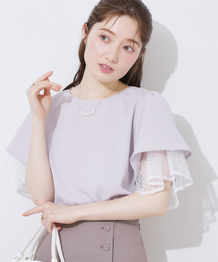 クチュール ブローチ Couture Brooch レース重ねフレアブラウス （サックスブルー(090)） サックスブルー(090)