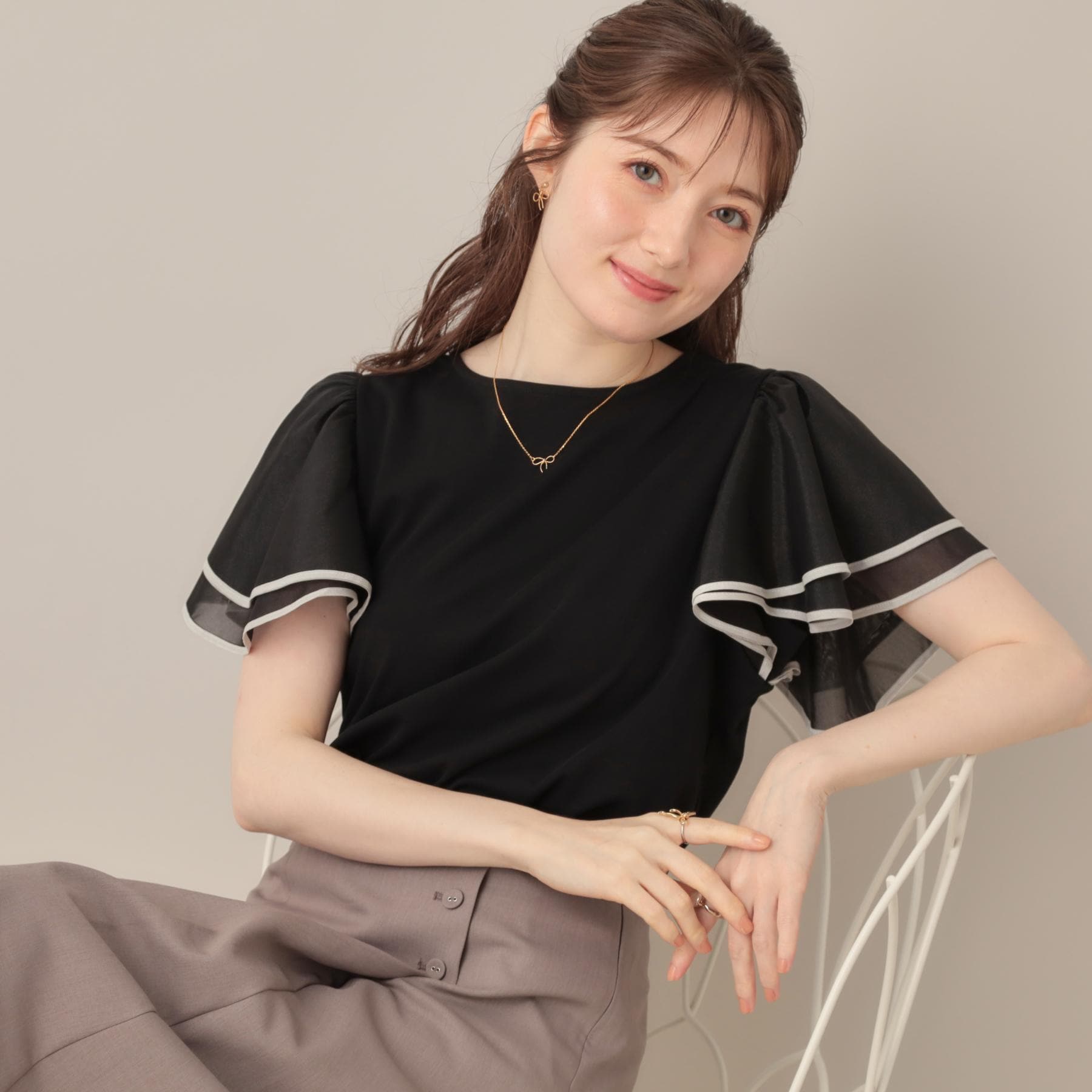 クチュール ブローチ Couture Brooch 配色フレアドッキングカットソー （ブラック(019)） ブラック(019)