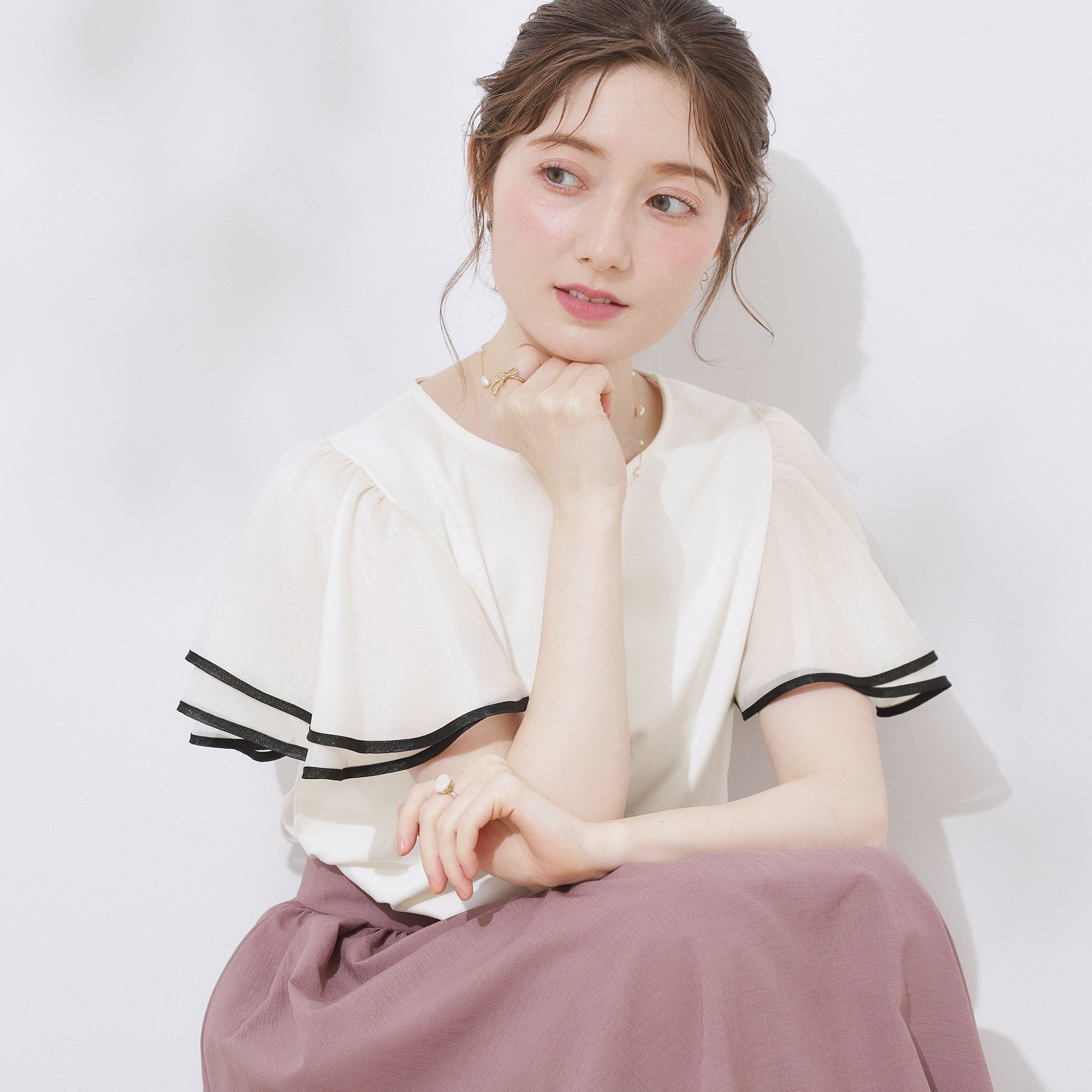 クチュール ブローチ Couture Brooch 配色フレアドッキングカットソー （ブラック(019)） ブラック(019)