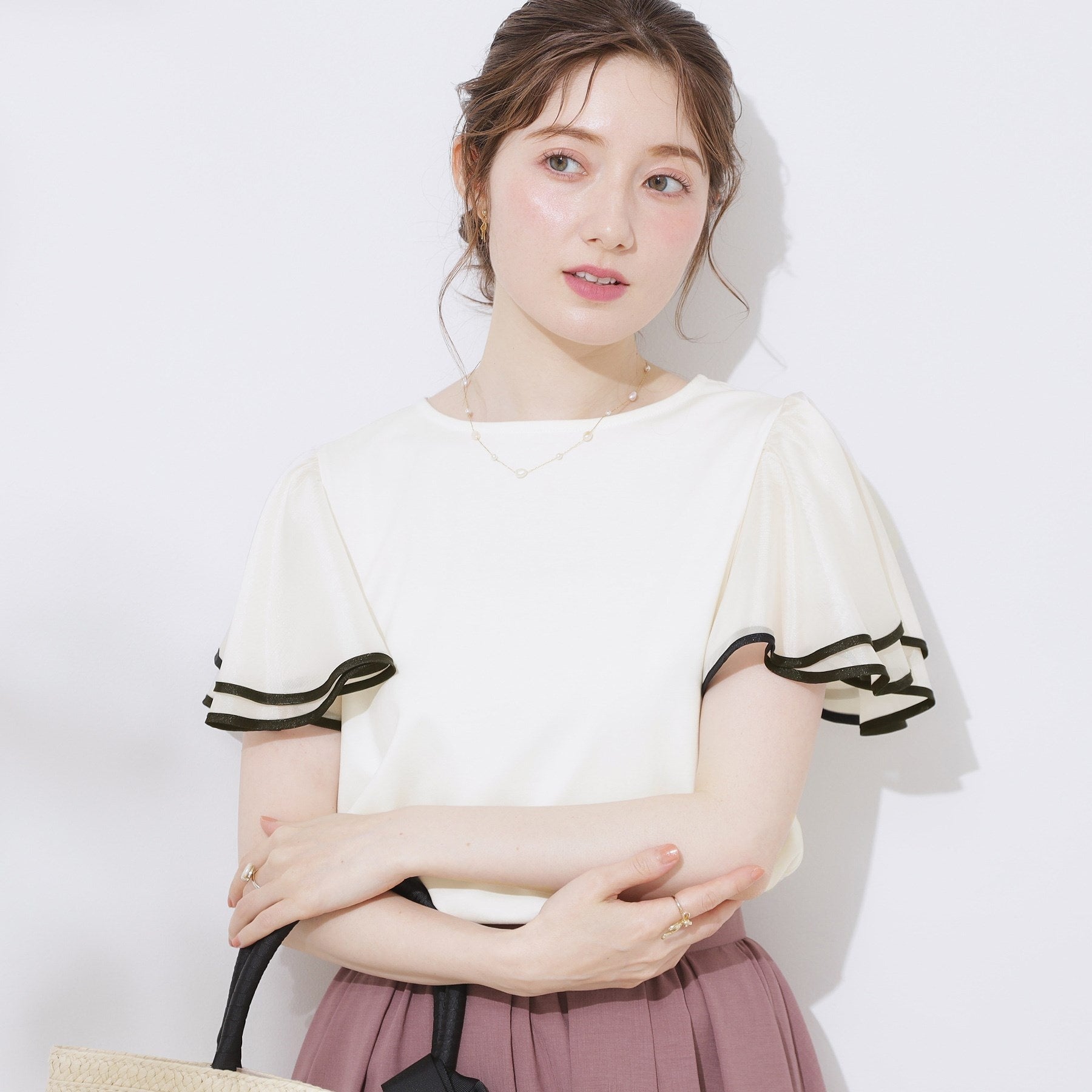 クチュール ブローチ Couture Brooch 配色フレアドッキングカットソー （ブラック(019)） ブラック(019)