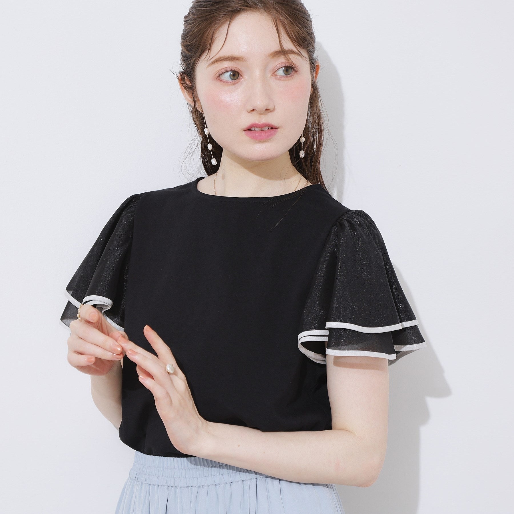 クチュール ブローチ Couture Brooch 配色フレアドッキングカットソー （ブラック(019)） ブラック(019)