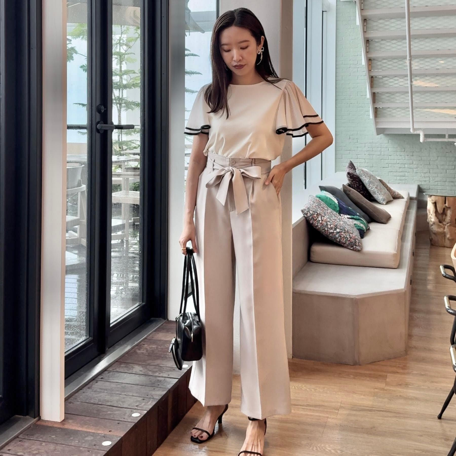 クチュール ブローチ Couture Brooch 配色フレアドッキングカットソー （ブラック(019)） ブラック(019)