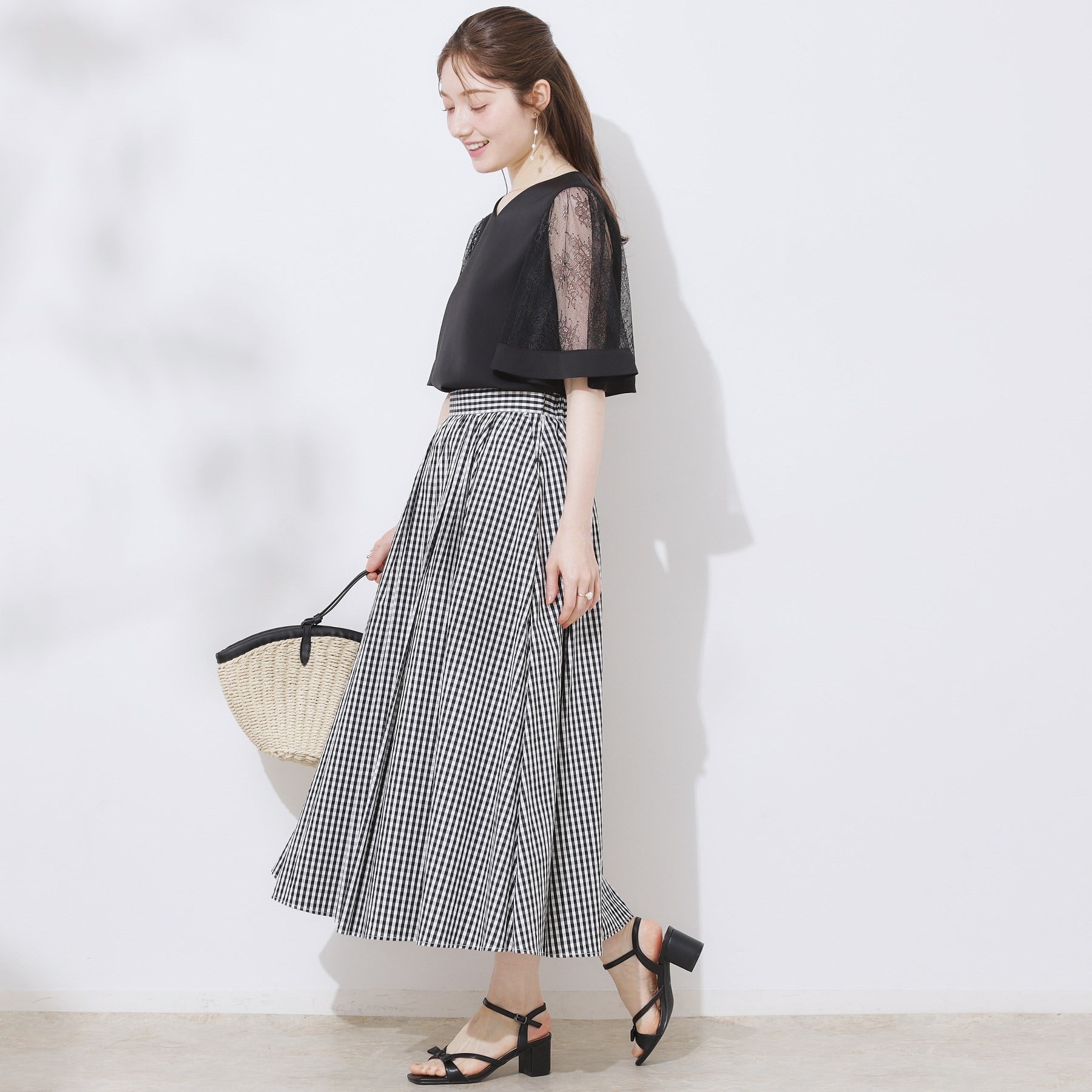 クチュール ブローチ Couture Brooch Vネック袖レースフレアブラウス （ブラック(019)） ブラック(019)