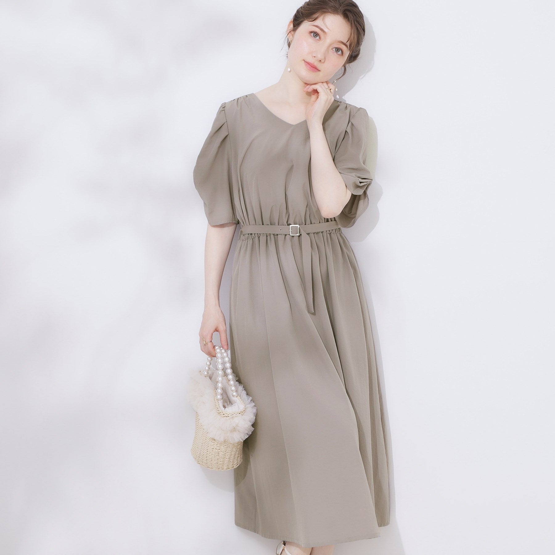 クチュール ブローチ Couture Brooch ウエストベルトVネックワンピース （グリーン(025)） グリーン(025)