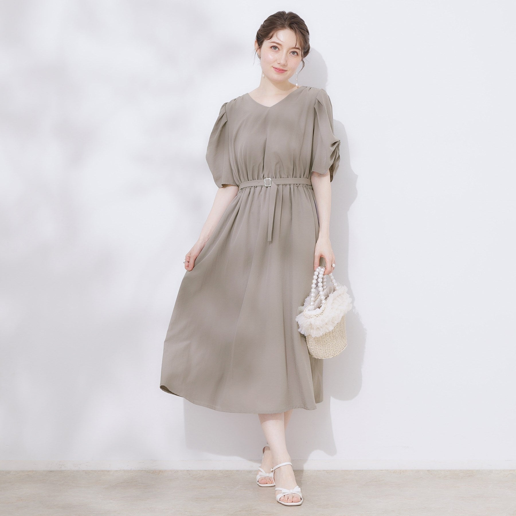 クチュール ブローチ Couture Brooch ウエストベルトVネックワンピース （グリーン(025)） グリーン(025)
