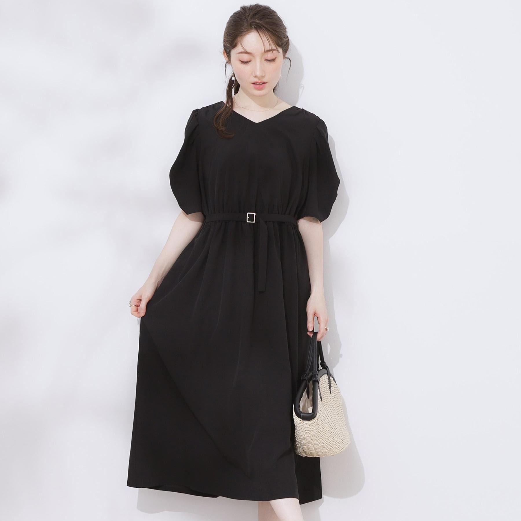 クチュール ブローチ Couture Brooch ウエストベルトVネックワンピース （ブラック(019)） ブラック(019)