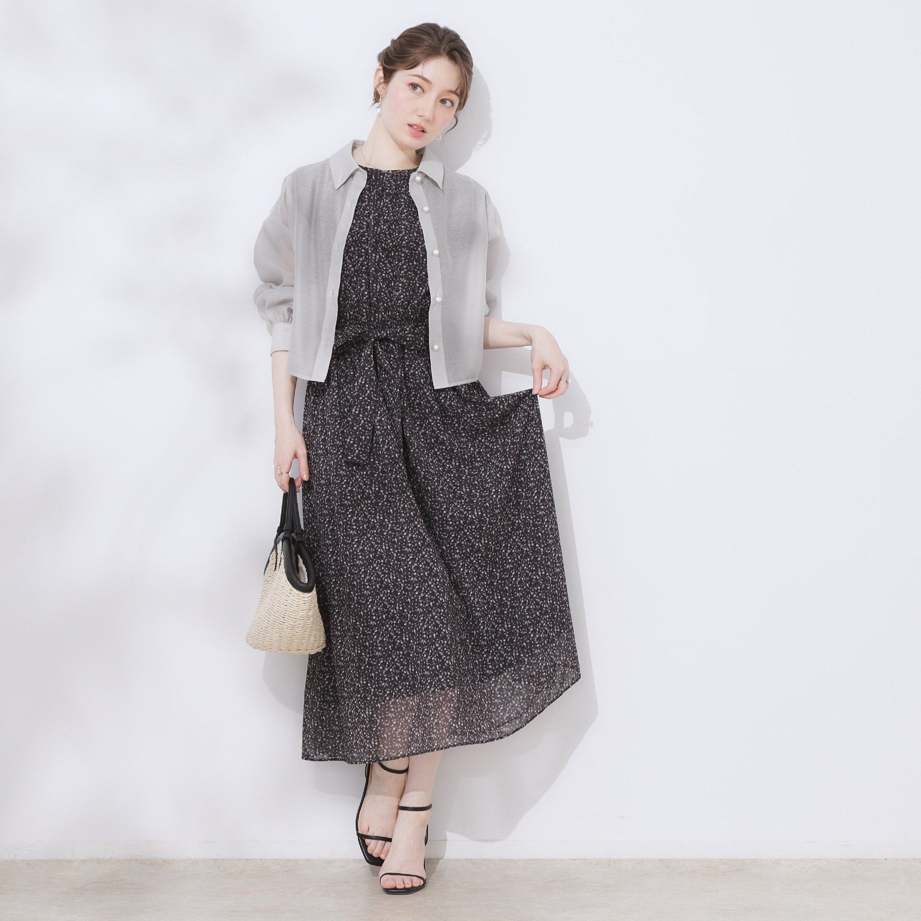 クチュール ブローチ Couture Brooch パール調ボタンシアーシャツ （グレー(012)） グレー(012)