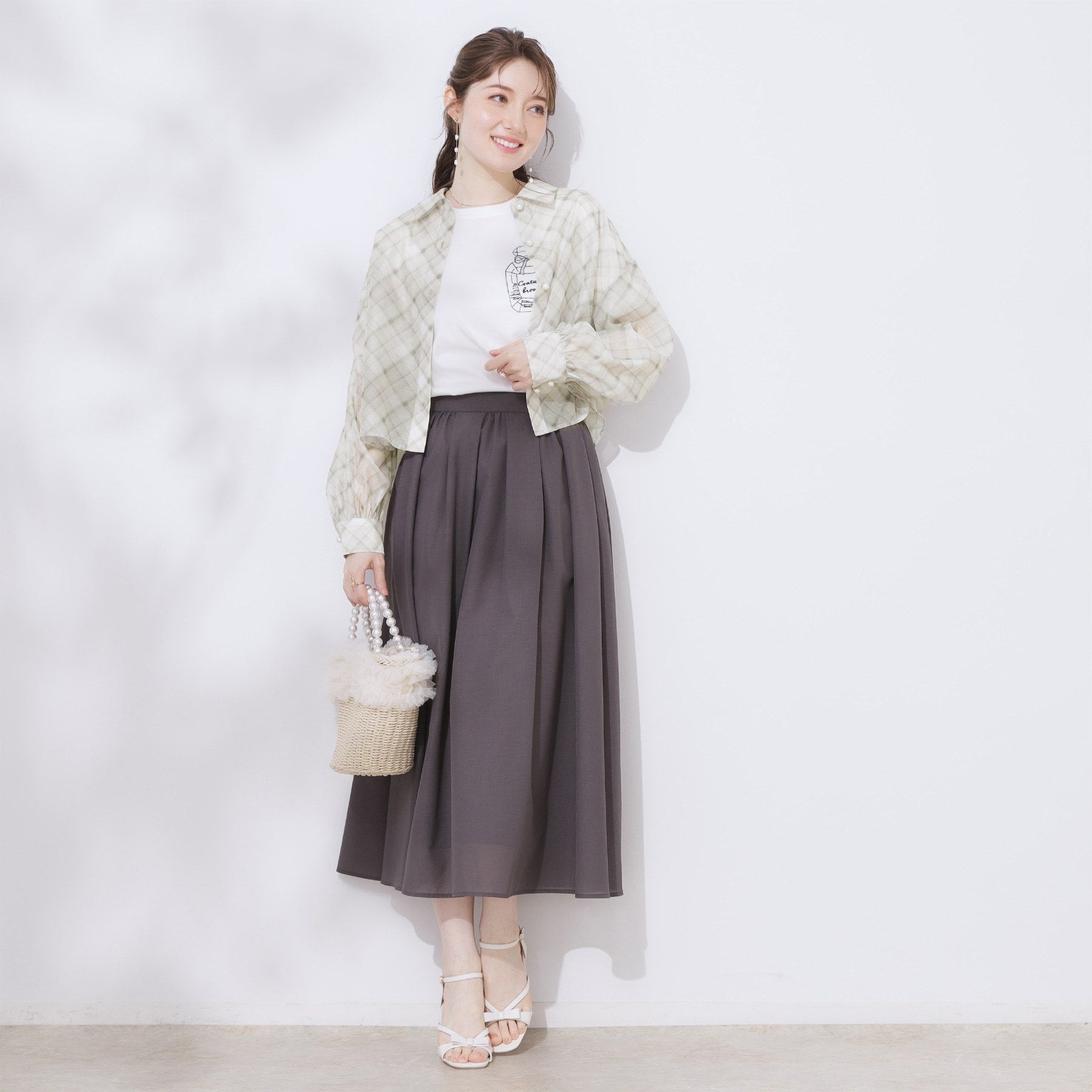 クチュール ブローチ Couture Brooch パール調ボタンシアーシャツ （グレー(012)） グレー(012)