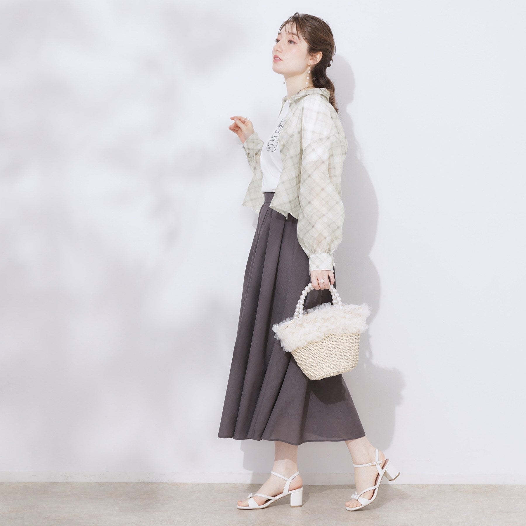 クチュール ブローチ Couture Brooch パール調ボタンシアーシャツ （グレー(012)） グレー(012)