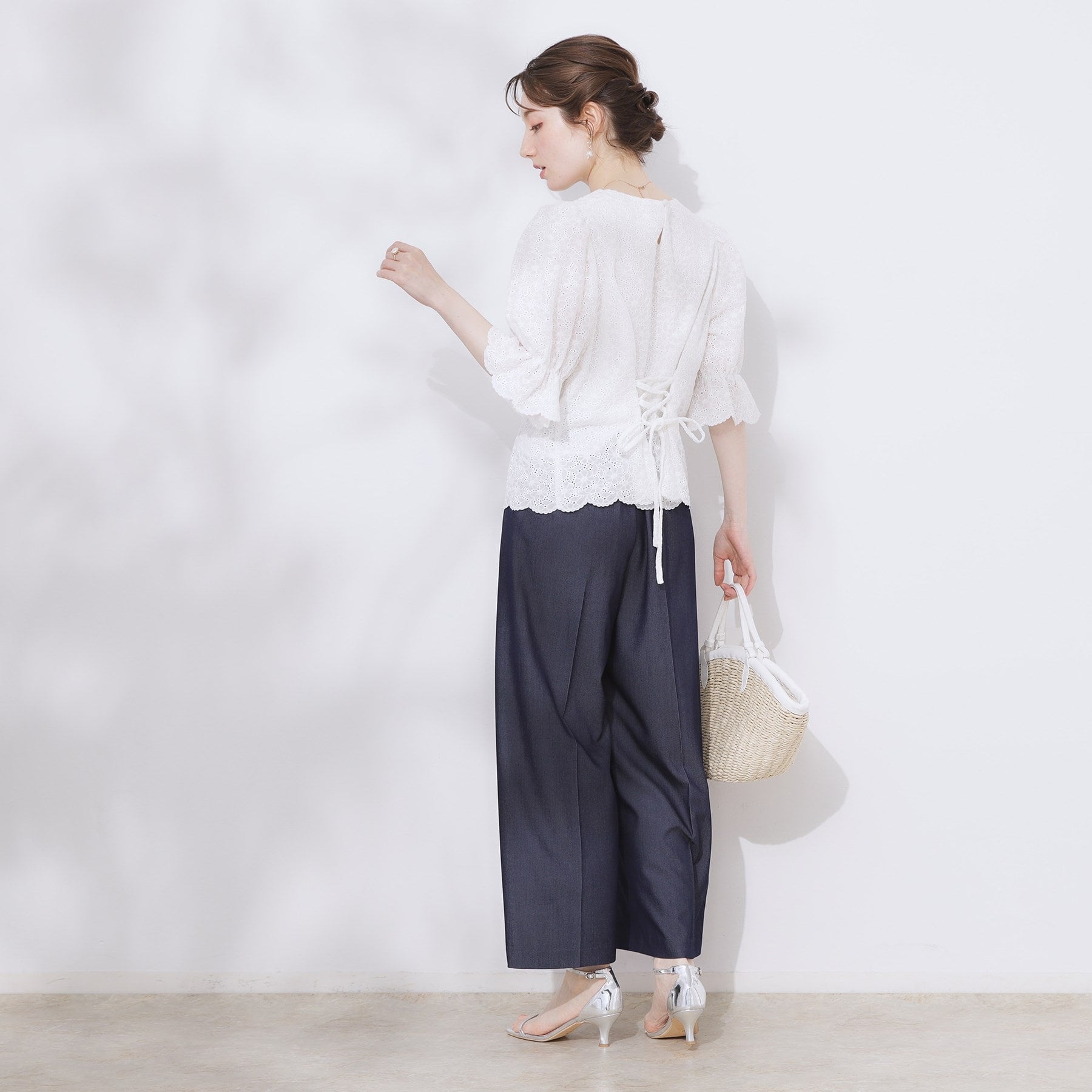 クチュール ブローチ Couture Brooch バックレースアップ カットワークレースブラウス （ブラック(019)） ブラック(019)