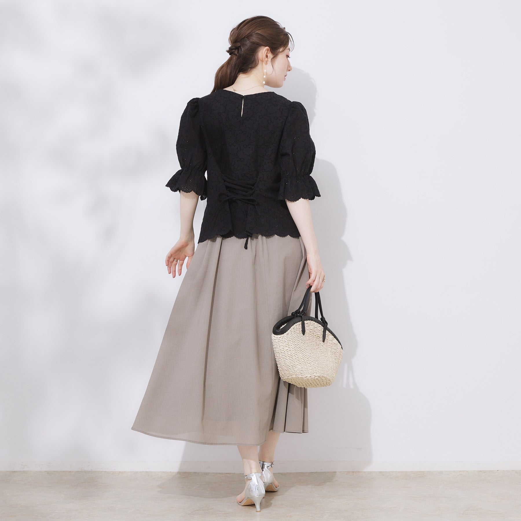 クチュール ブローチ Couture Brooch バックレースアップ カットワークレースブラウス （ブラック(019)） ブラック(019)