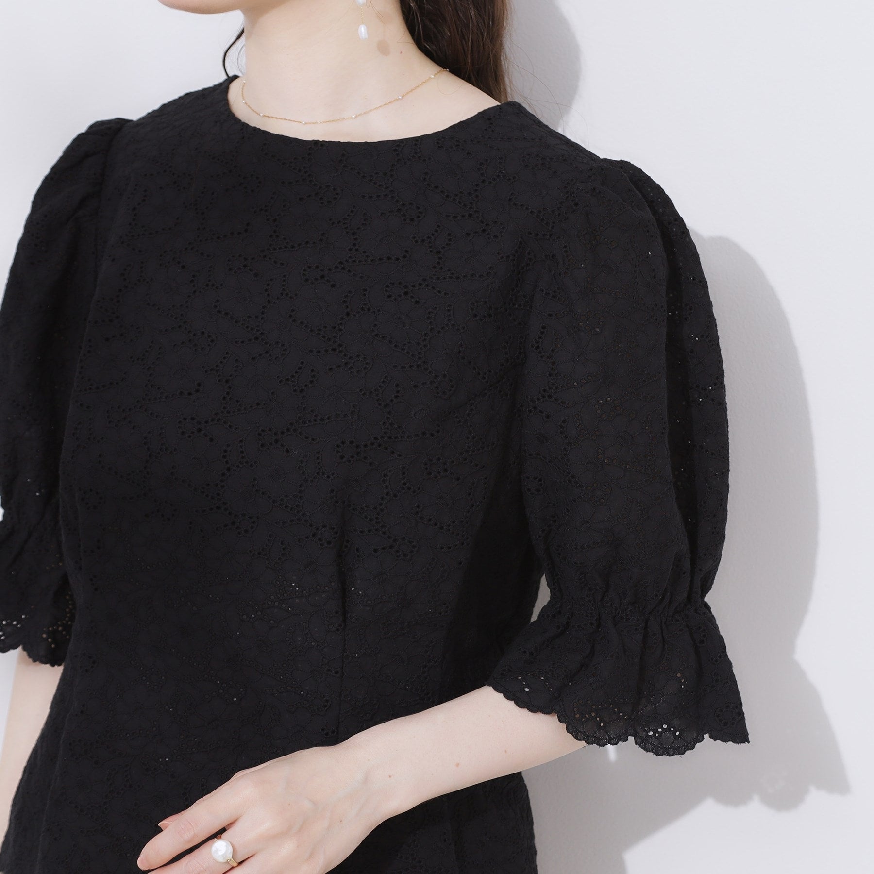 クチュール ブローチ Couture Brooch バックレースアップ カットワークレースブラウス （ブラック(019)） ブラック(019)