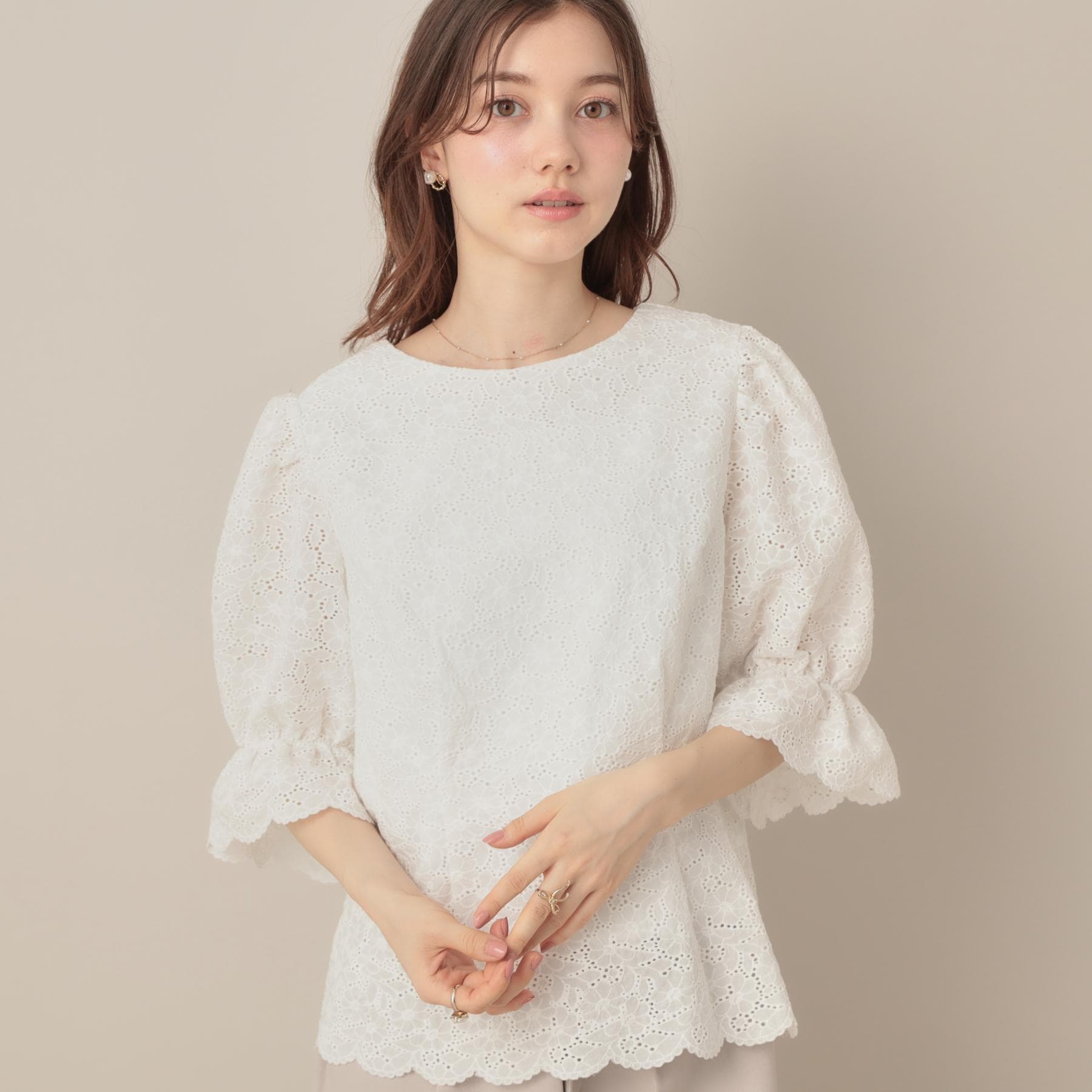クチュール ブローチ Couture Brooch バックレースアップ カットワークレースブラウス （ブラック(019)） ブラック(019)