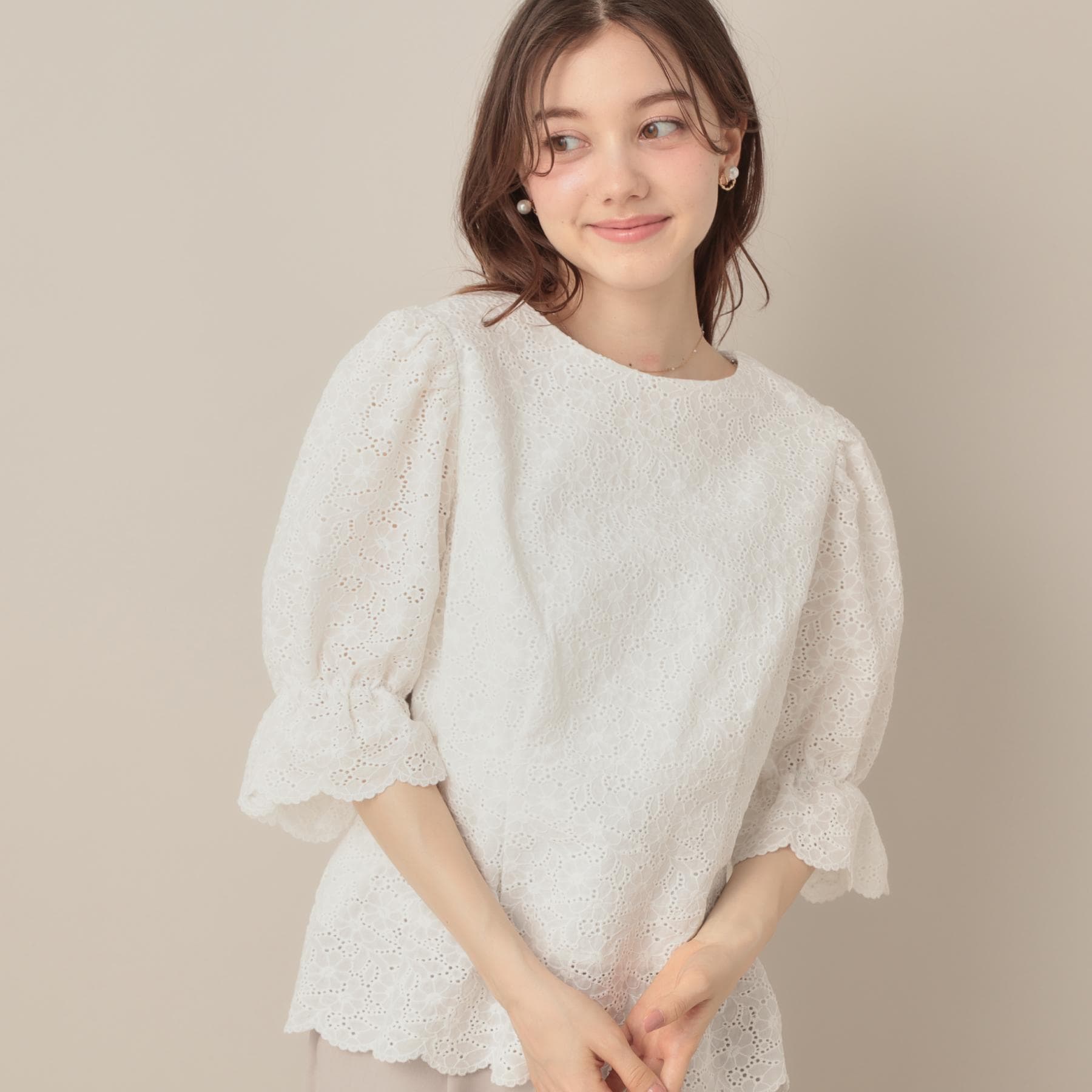 クチュール ブローチ Couture Brooch バックレースアップ カットワークレースブラウス （ブラック(019)） ブラック(019)