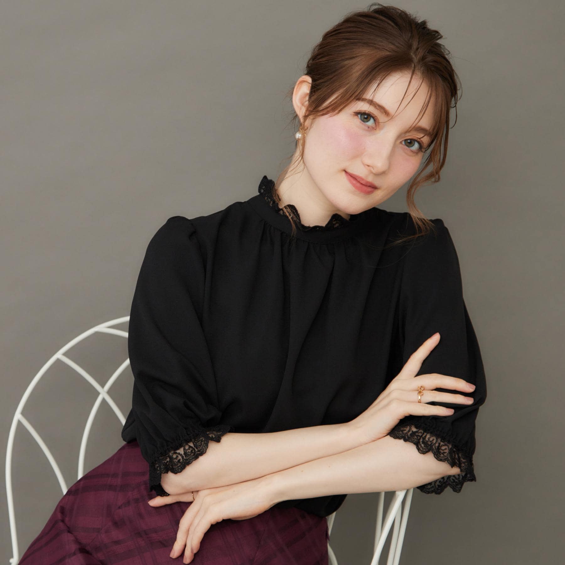クチュール ブローチ Couture Brooch エンブロレース前後2WAYブラウス （ブラック(019)） ブラック(019)