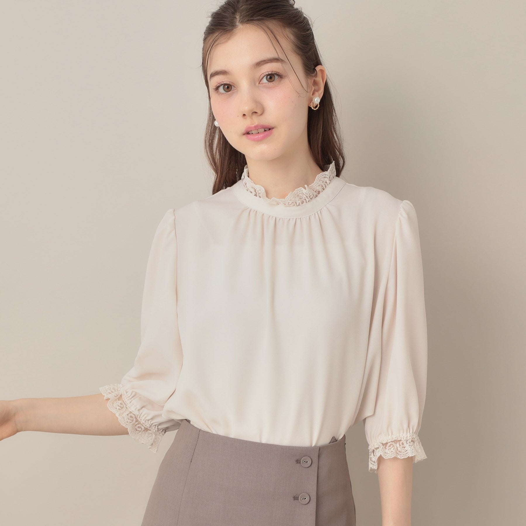 クチュール ブローチ Couture Brooch エンブロレース前後2WAYブラウス （ブラック(019)） ブラック(019)
