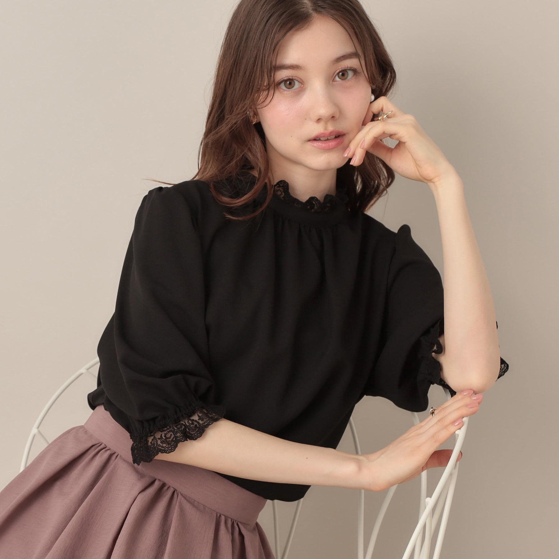 クチュール ブローチ Couture Brooch エンブロレース前後2WAYブラウス （ブラック(019)） ブラック(019)