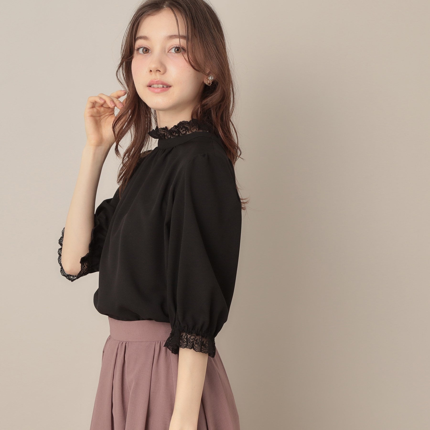 クチュール ブローチ Couture Brooch エンブロレース前後2WAYブラウス （ブラック(019)） ブラック(019)