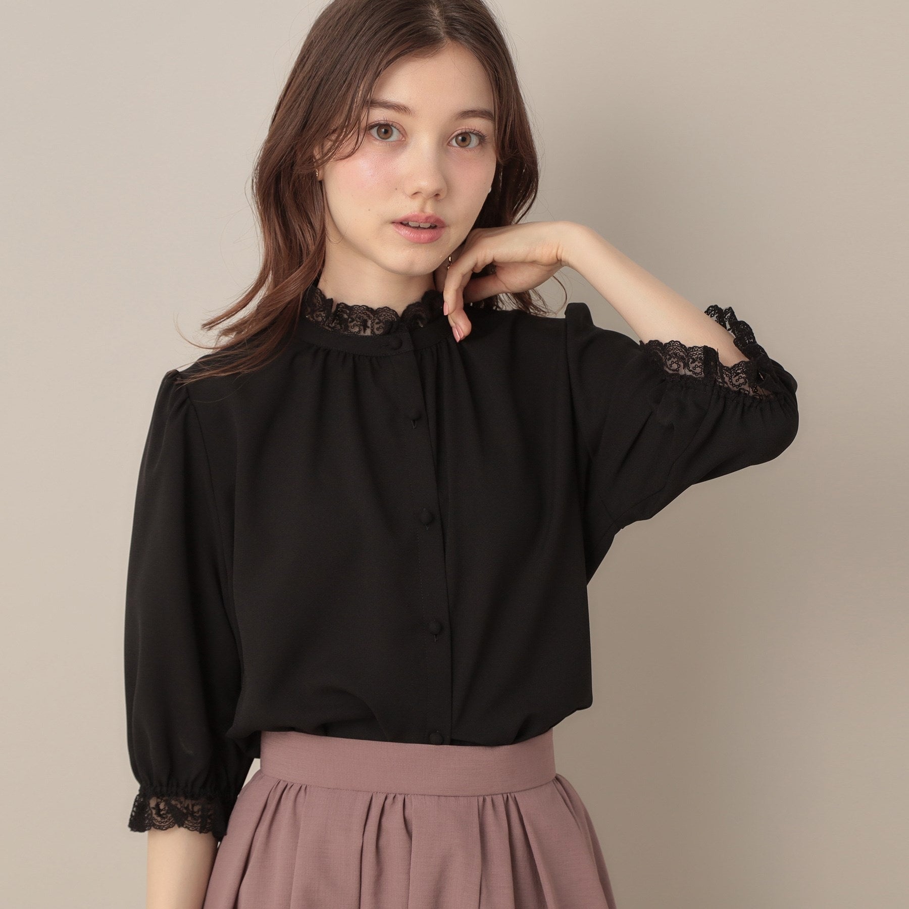 クチュール ブローチ Couture Brooch エンブロレース前後2WAYブラウス （ブラック(019)） ブラック(019)