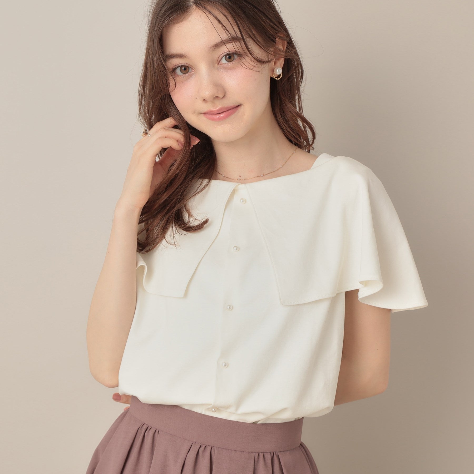 クチュール ブローチ Couture Brooch 2WAYケープデザインカットソー （ピンクベージュ(053)） ピンクベージュ(053)