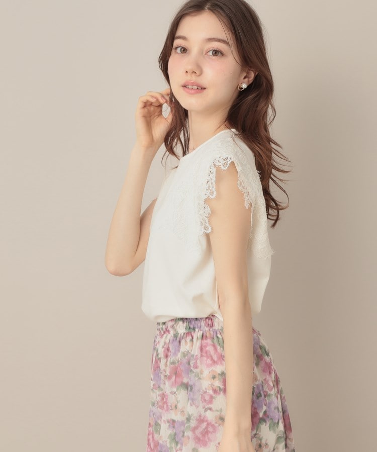 クチュール ブローチ Couture Brooch 【マシンウォッシャブル・UVケア・接触冷感】フレンチ肩レースカットソー （ライトグレー(011)） ライトグレー(011)