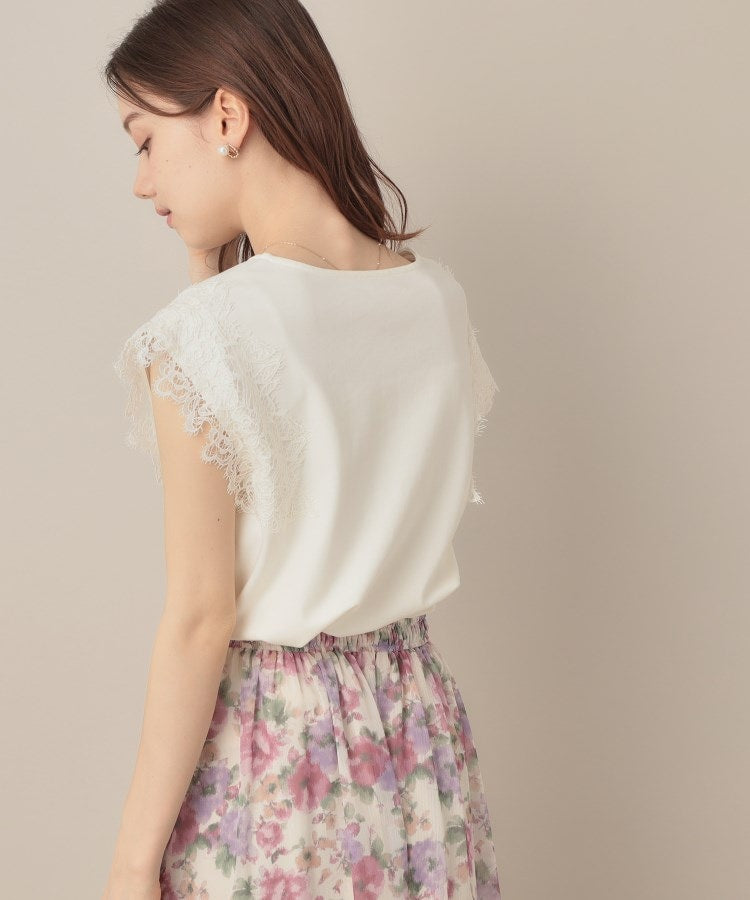 クチュール ブローチ Couture Brooch 【マシンウォッシャブル・UVケア・接触冷感】フレンチ肩レースカットソー （ライトグレー(011)） ライトグレー(011)