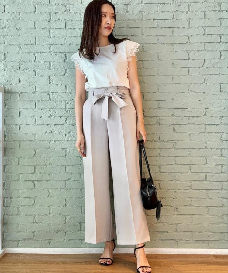 クチュール ブローチ Couture Brooch 【マシンウォッシャブル・UVケア・接触冷感】フレンチ肩レースカットソー （ライトグレー(011)） ライトグレー(011)