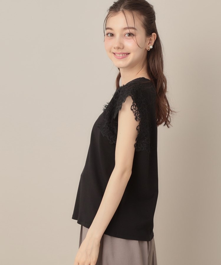 クチュール ブローチ Couture Brooch 【マシンウォッシャブル・UVケア・接触冷感】フレンチ肩レースカットソー （ライトグレー(011)） ライトグレー(011)