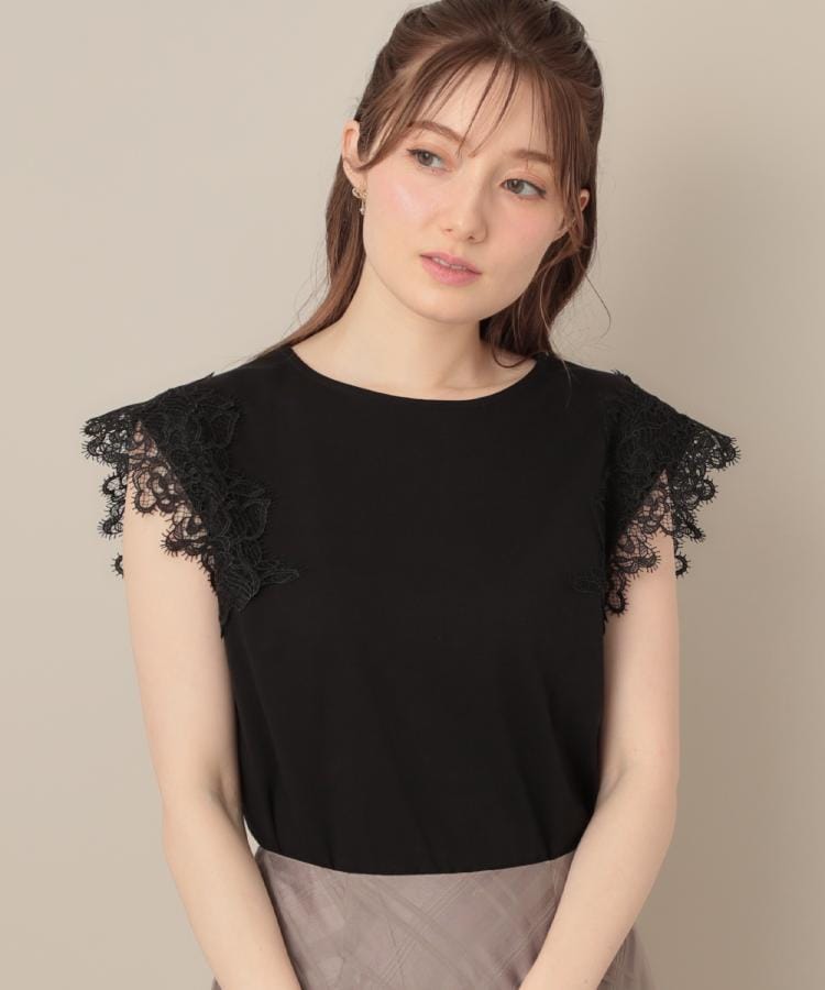 クチュール ブローチ Couture Brooch 【マシンウォッシャブル・UVケア・接触冷感】フレンチ肩レースカットソー （ライトグレー(011)） ライトグレー(011)