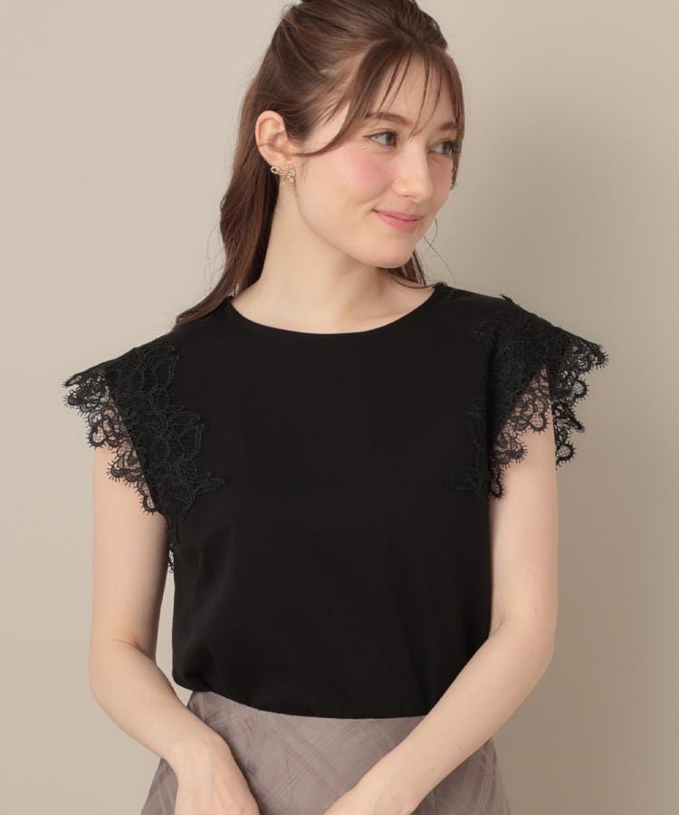 クチュール ブローチ Couture Brooch 【マシンウォッシャブル・UVケア・接触冷感】フレンチ肩レースカットソー （ライトグレー(011)） ライトグレー(011)