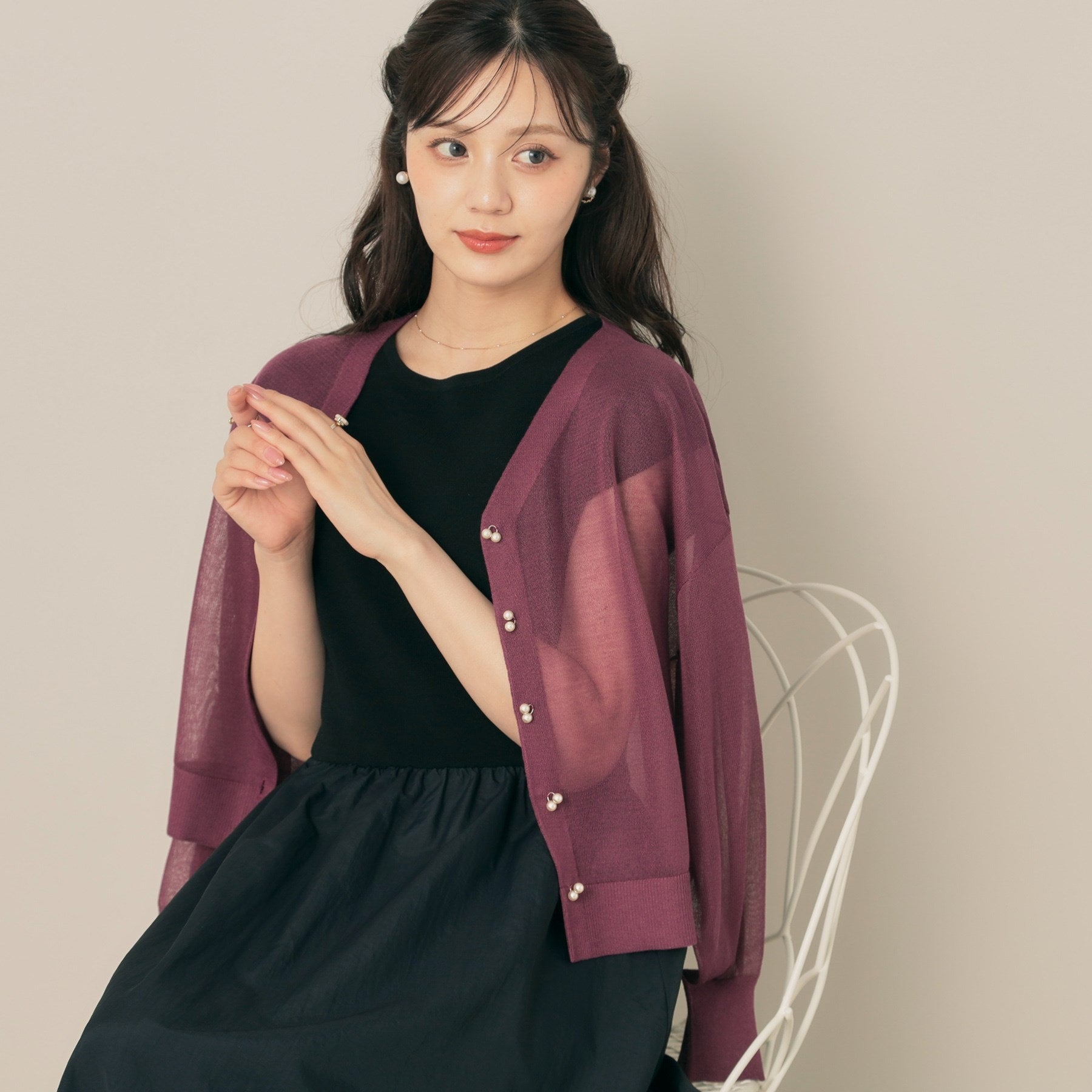 クチュール ブローチ Couture Brooch ダブルパール調 LEVITAカーディ （チャコールグレー(013)） チャコールグレー(013)