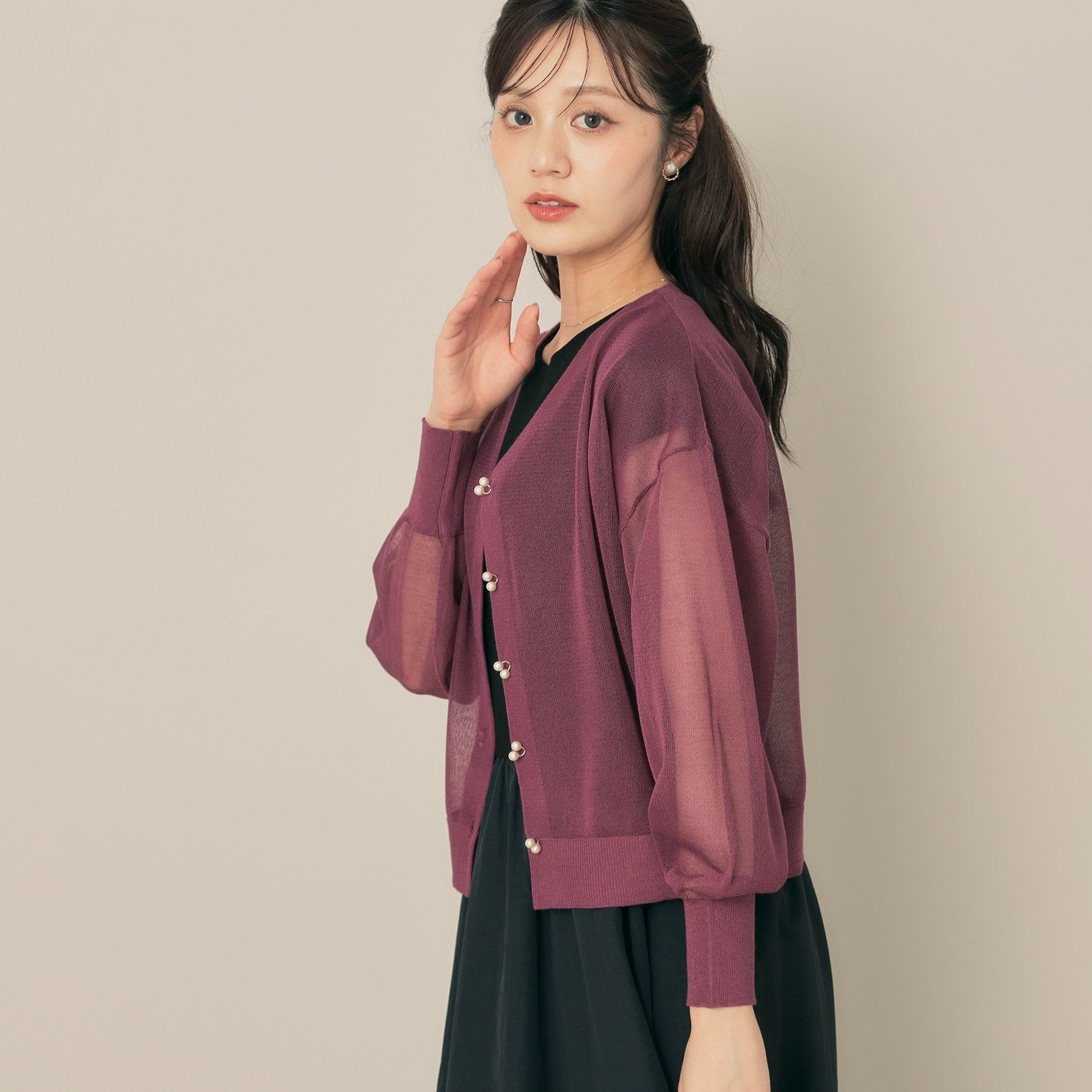 クチュール ブローチ Couture Brooch ダブルパール調 LEVITAカーディ （チャコールグレー(013)） チャコールグレー(013)