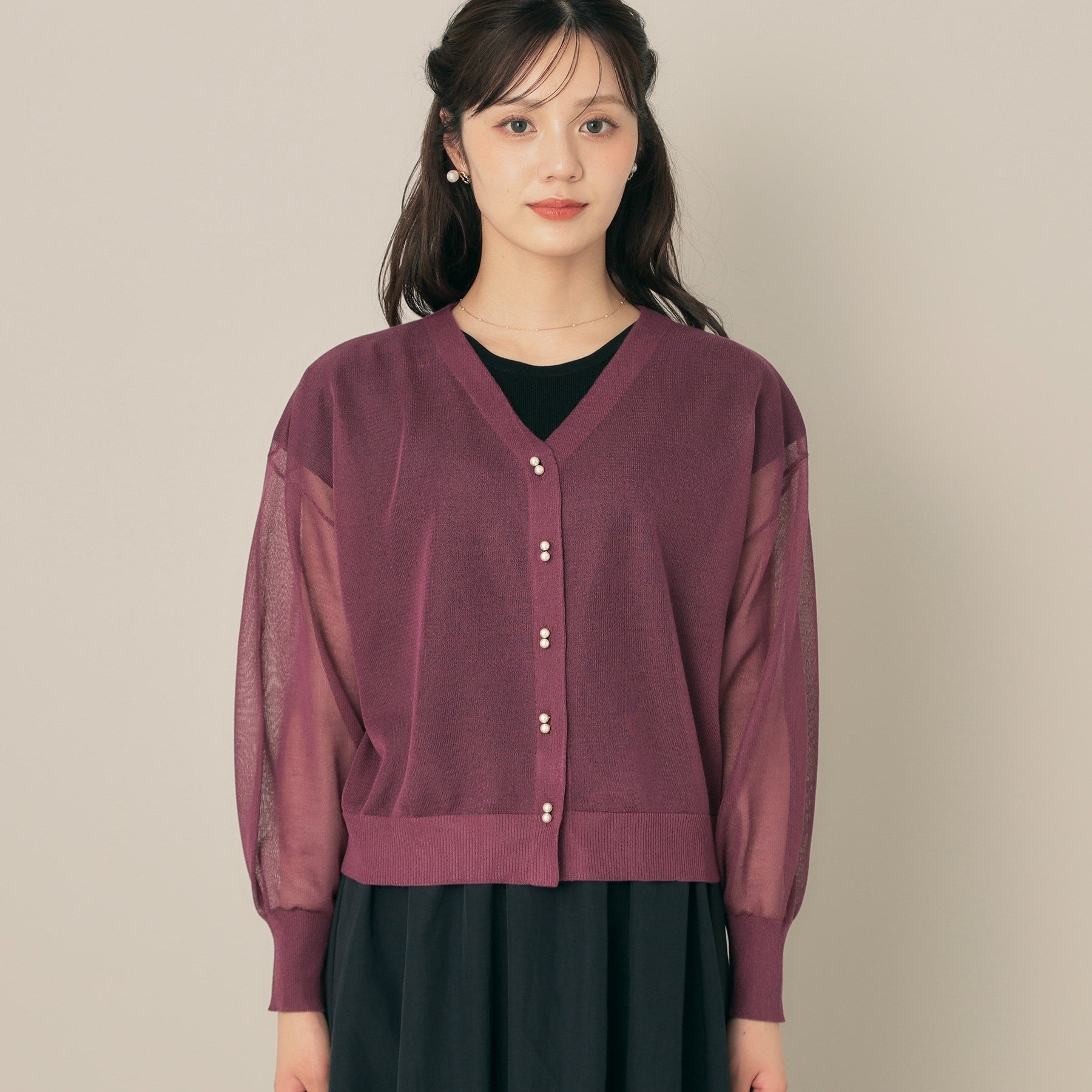クチュール ブローチ Couture Brooch ダブルパール調 LEVITAカーディ （チャコールグレー(013)） チャコールグレー(013)