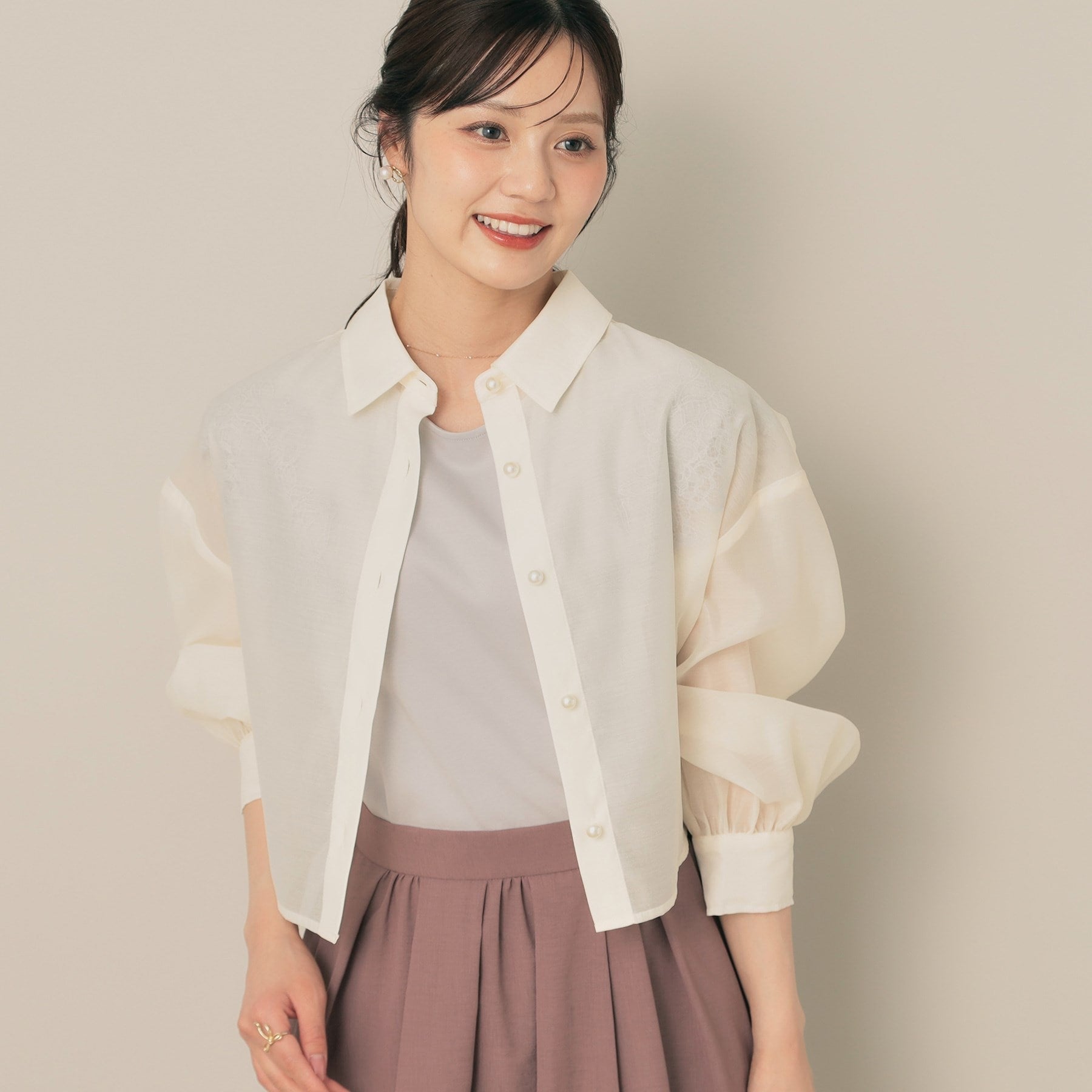 クチュール ブローチ Couture Brooch パール調ボタンシアーシャツ （アイボリー(004)） アイボリー(004)