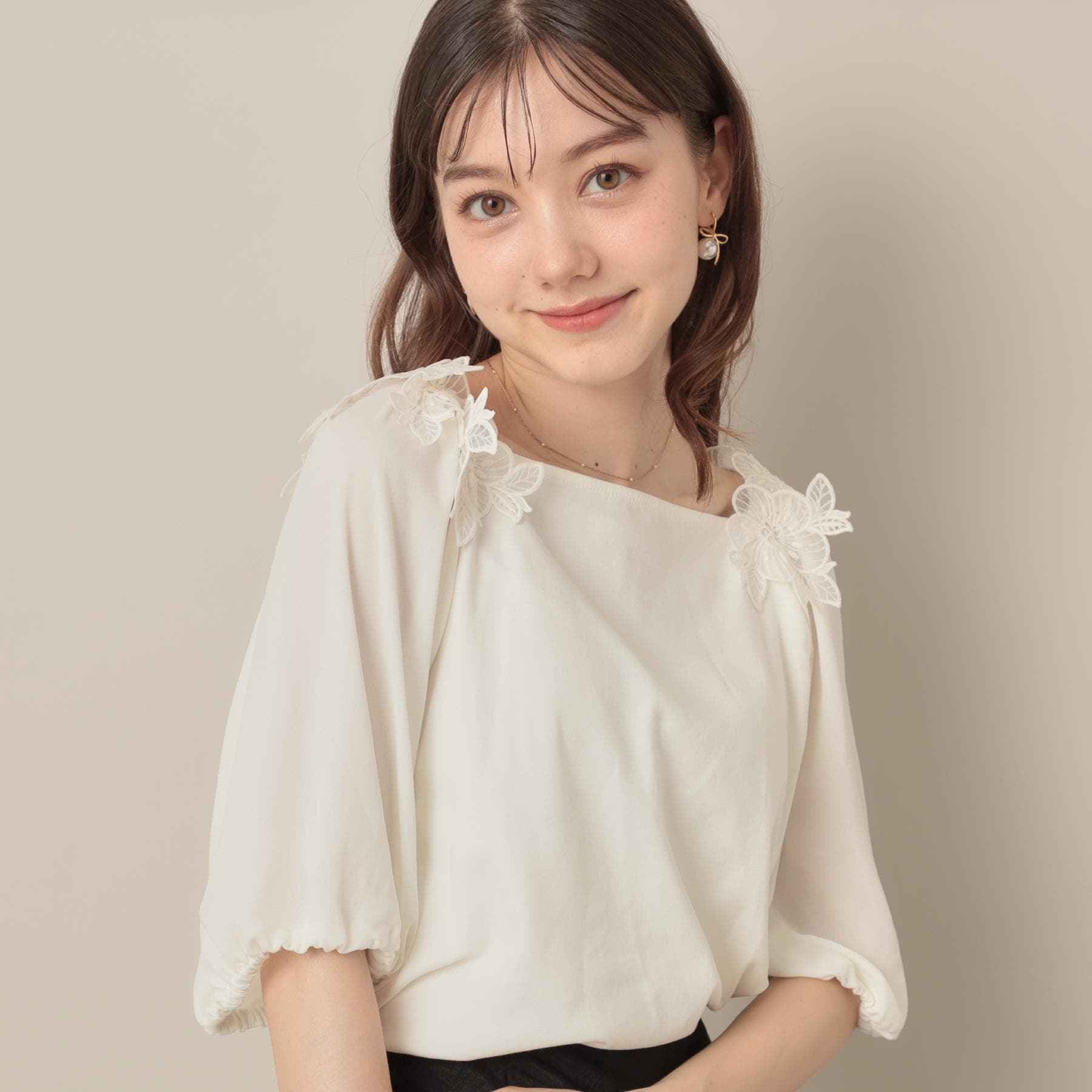 クチュール ブローチ Couture Brooch ラグランレースドッキングカットソー （オフホワイト(003)） オフホワイト(003)