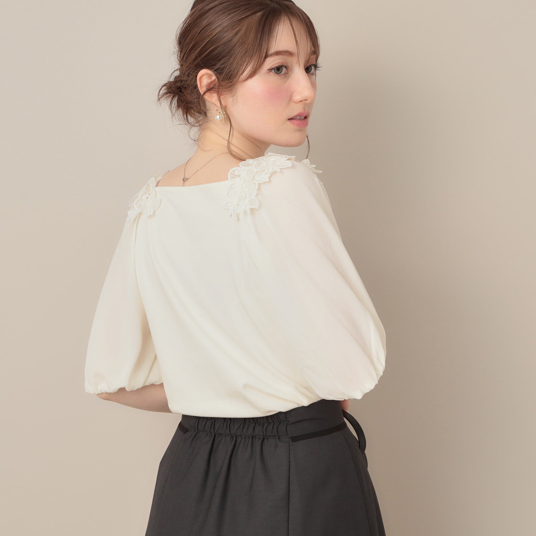 クチュール ブローチ Couture Brooch ラグランレースドッキングカットソー （オフホワイト(003)） オフホワイト(003)